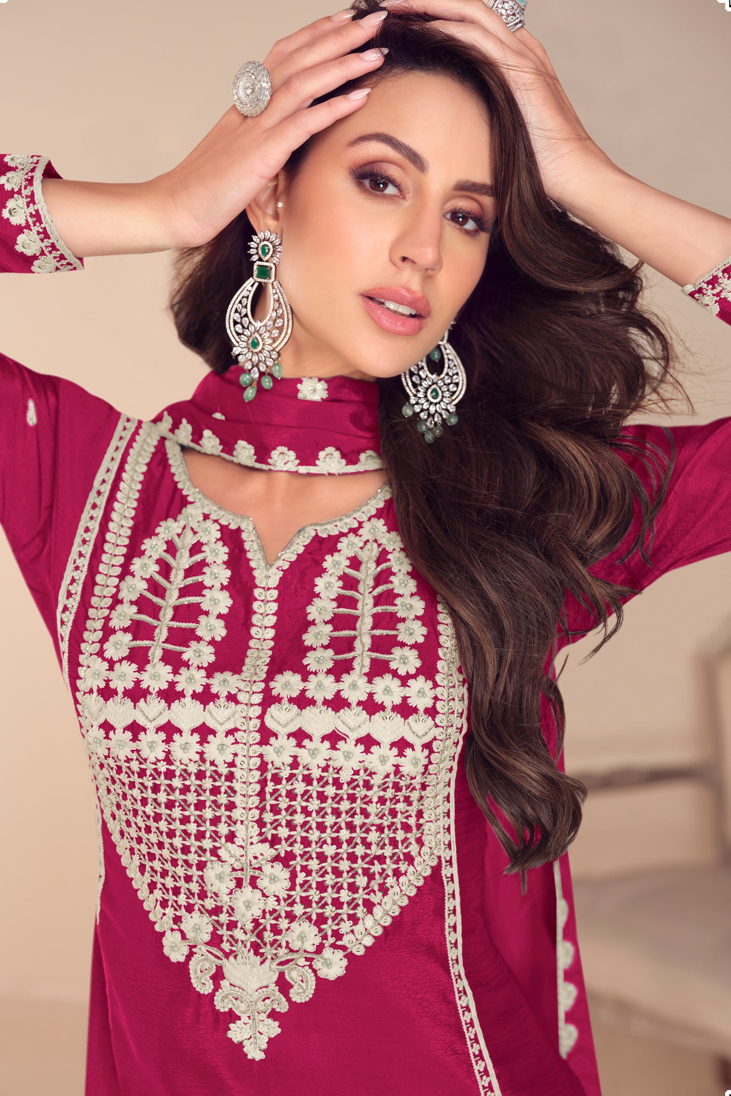 Pink Readymade Embroidered Chinon Sharara Suit-SAR12189_2_SareeButa.com
