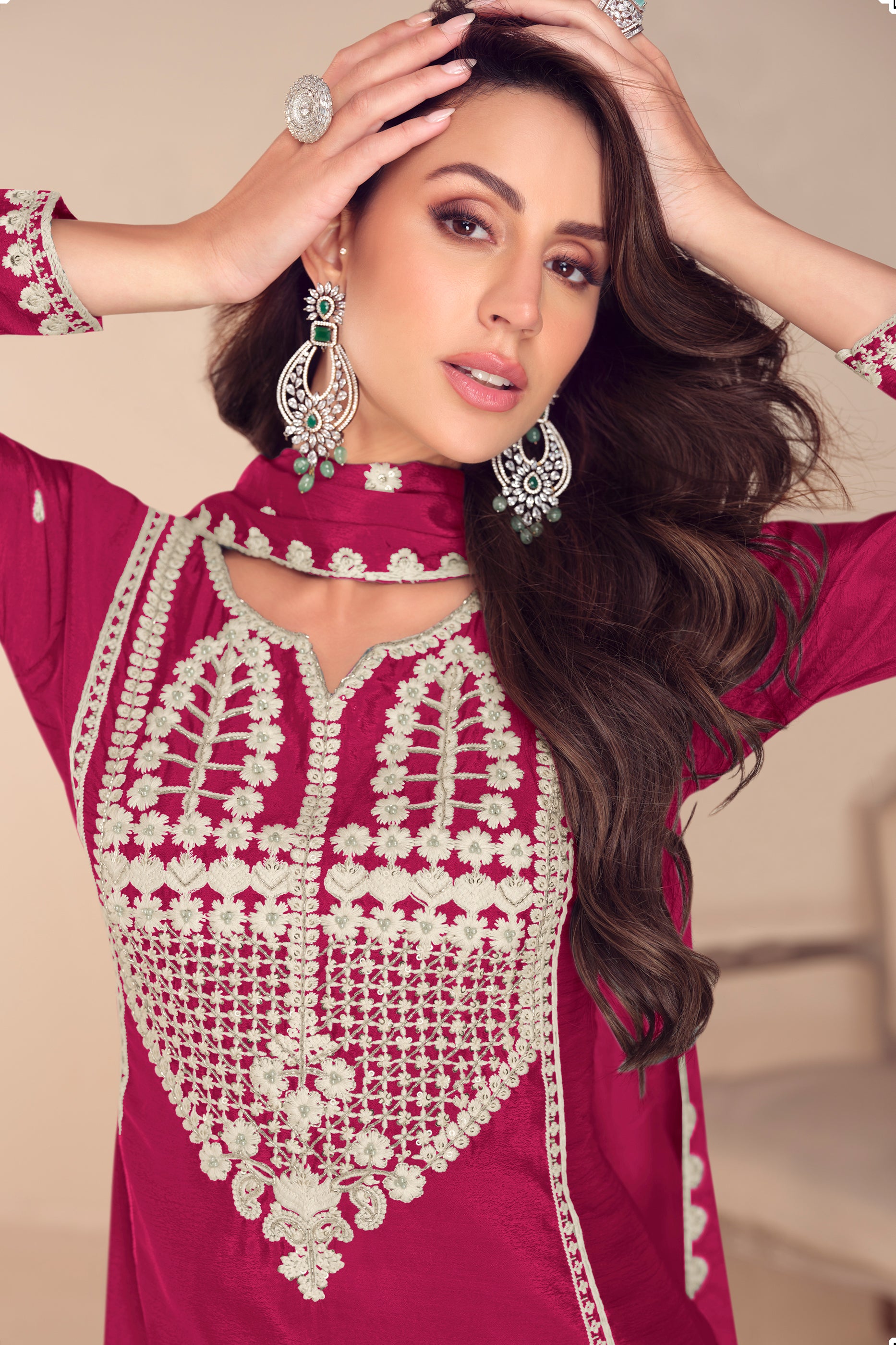 Pink Readymade Embroidered Chinon Sharara Suit-SAR12189_2_SareeButa.com