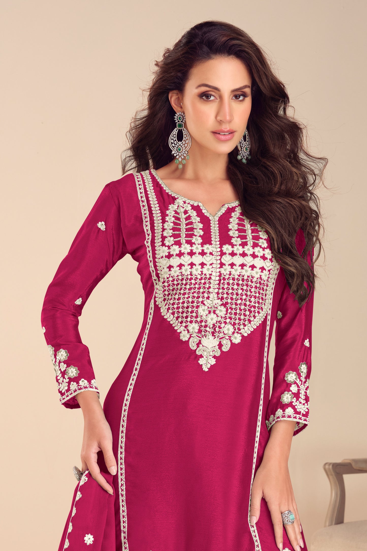 Pink Readymade Embroidered Chinon Sharara Suit-SAR12189_3_SareeButa.com