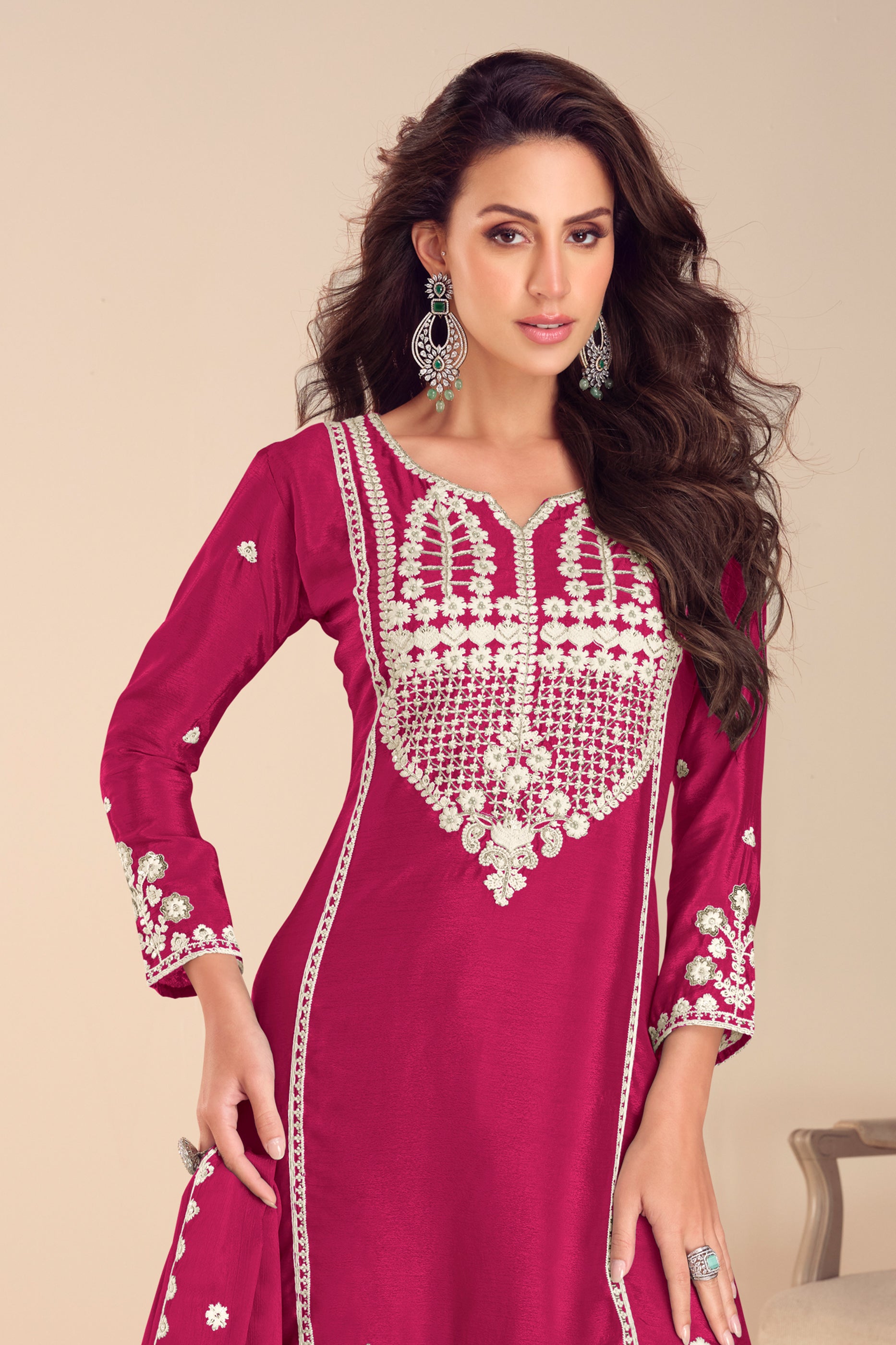 Pink Readymade Embroidered Chinon Sharara Suit-SAR12189_3_SareeButa.com