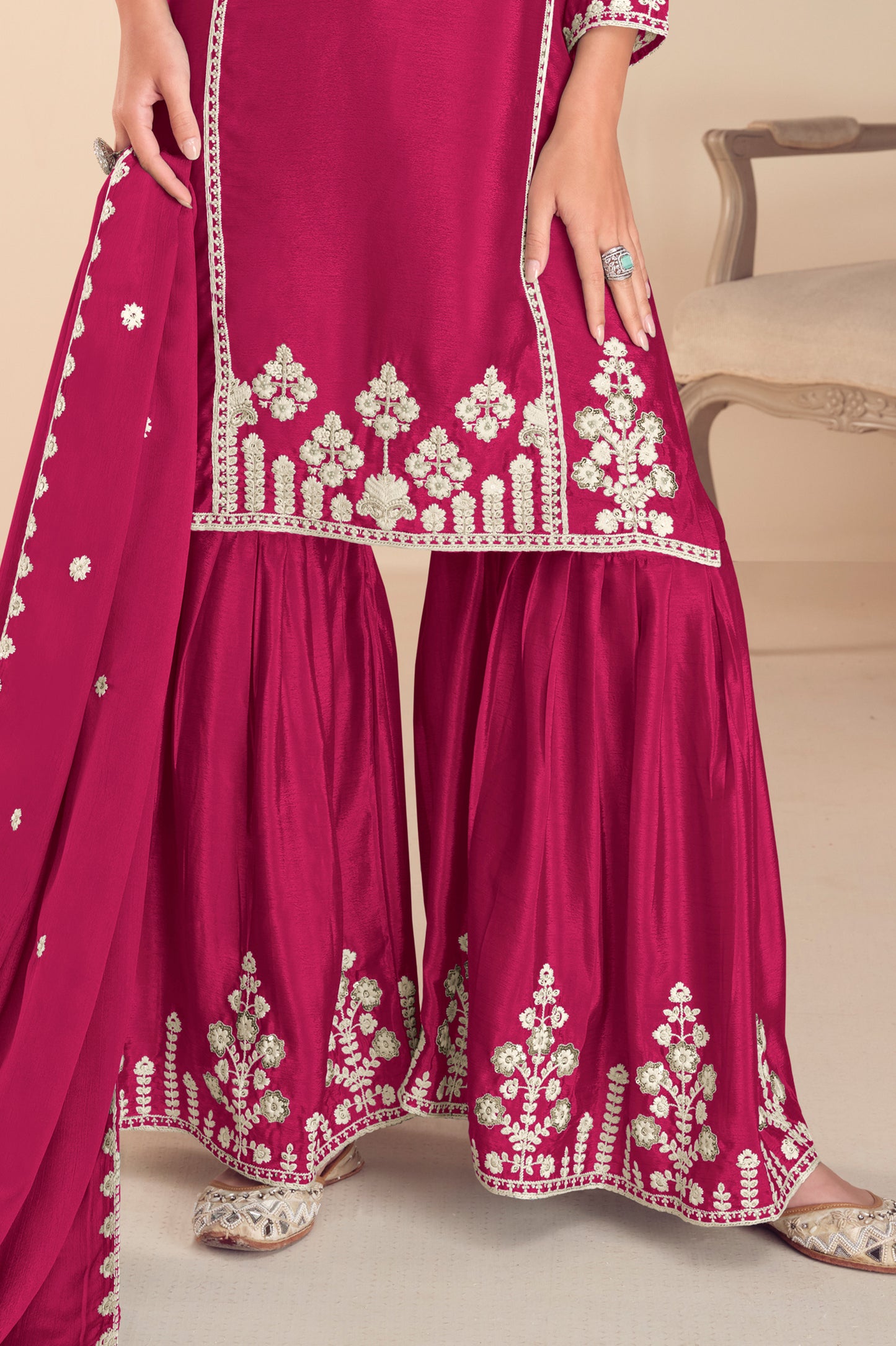 Pink Readymade Embroidered Chinon Sharara Suit-SAR12189_4_SareeButa.com