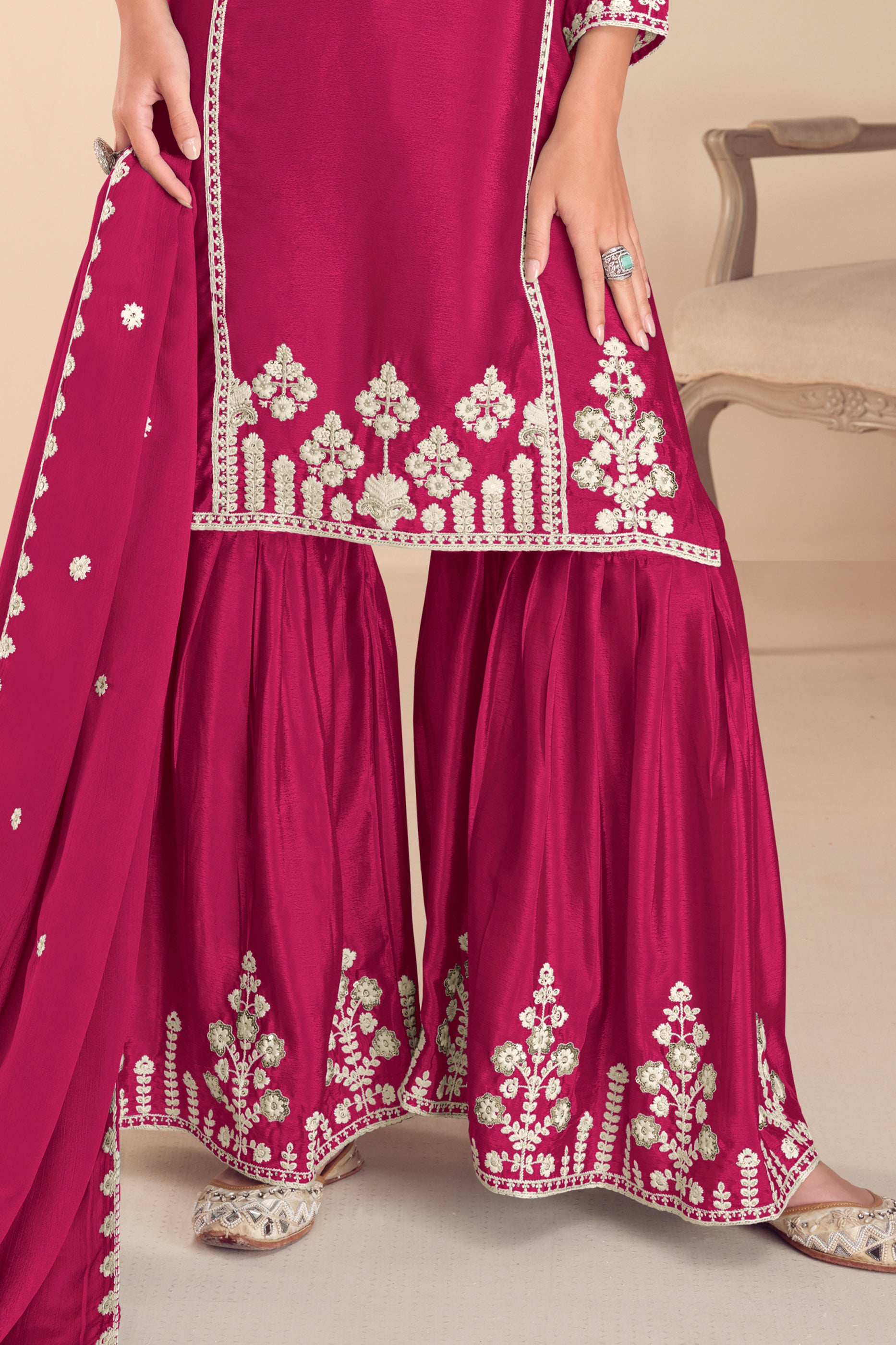 Pink Readymade Embroidered Chinon Sharara Suit-SAR12189_4_SareeButa.com