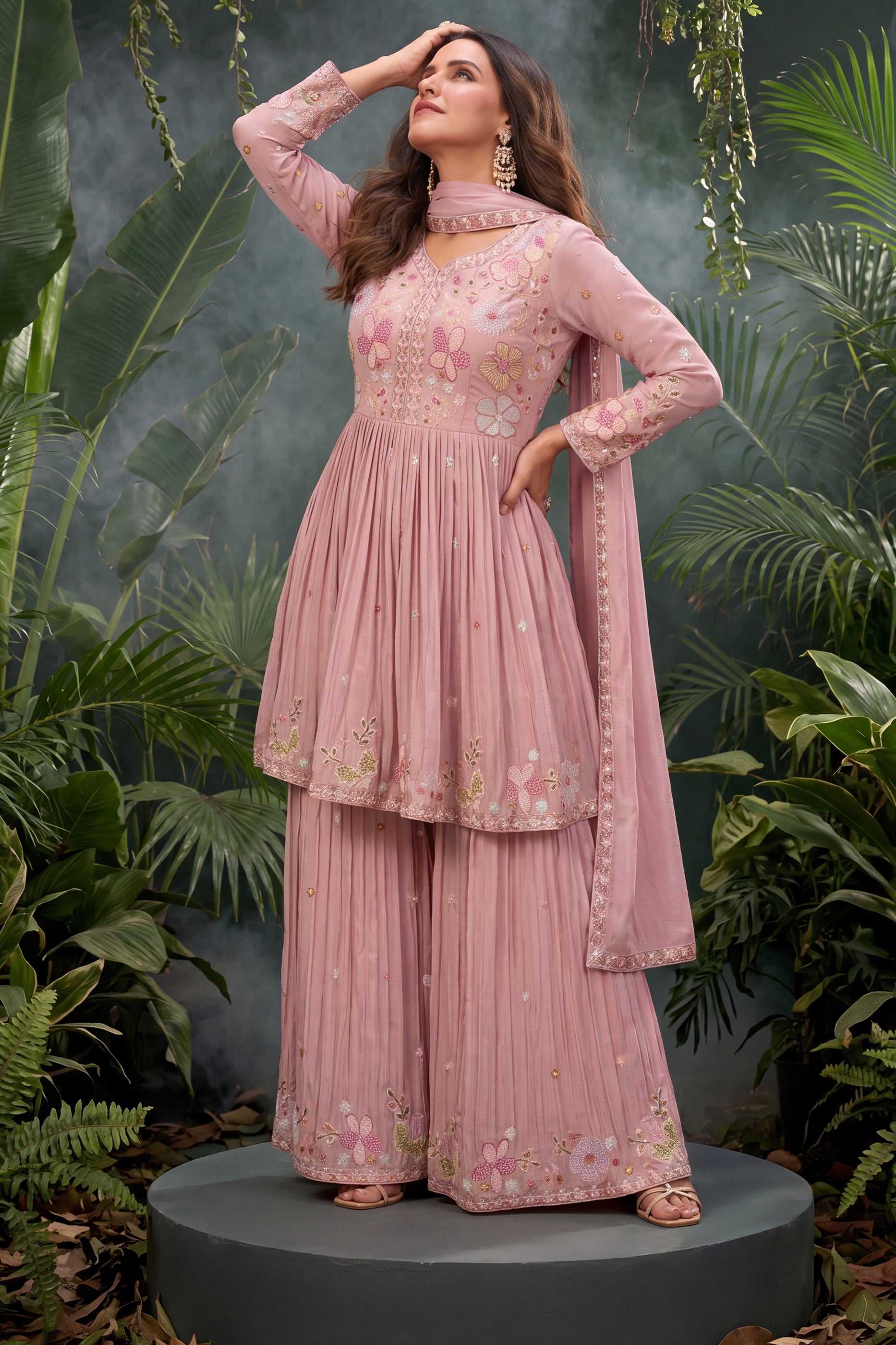 Pink Readymade Embroidered Chinon Sharara Suit-SAR13006_1_SareeButa.com