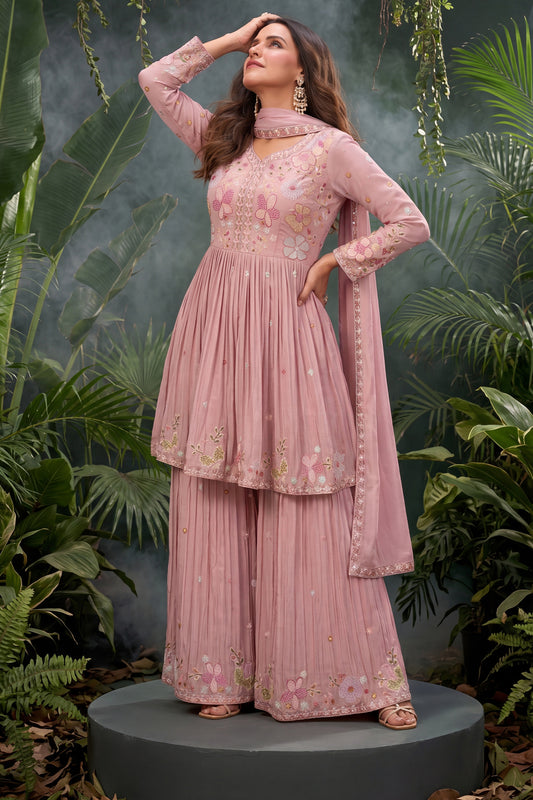 Pink Readymade Embroidered Chinon Sharara Suit-SAR13006_1_SareeButa.com