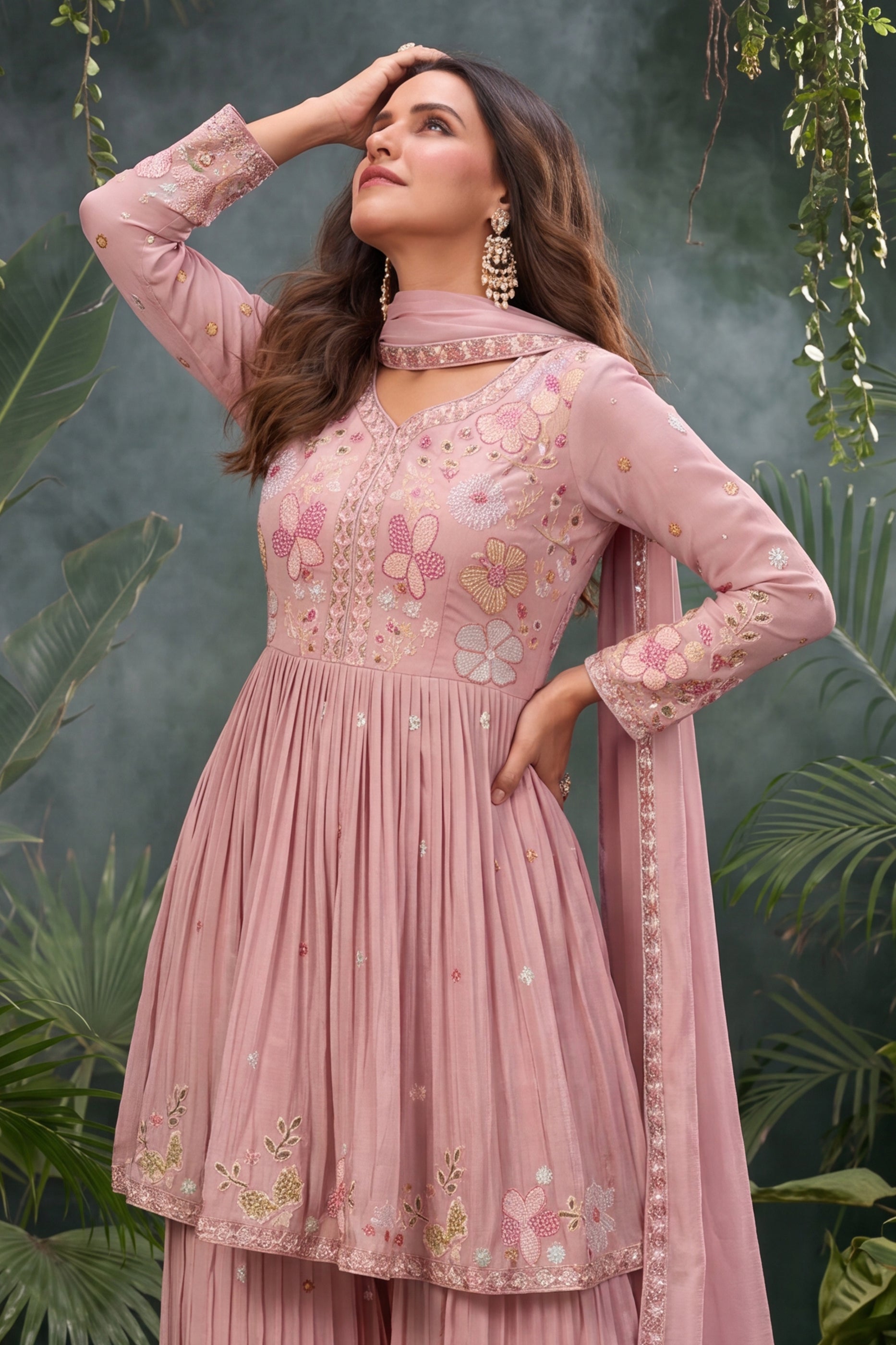 Pink Readymade Embroidered Chinon Sharara Suit-SAR13006_6_SareeButa.com
