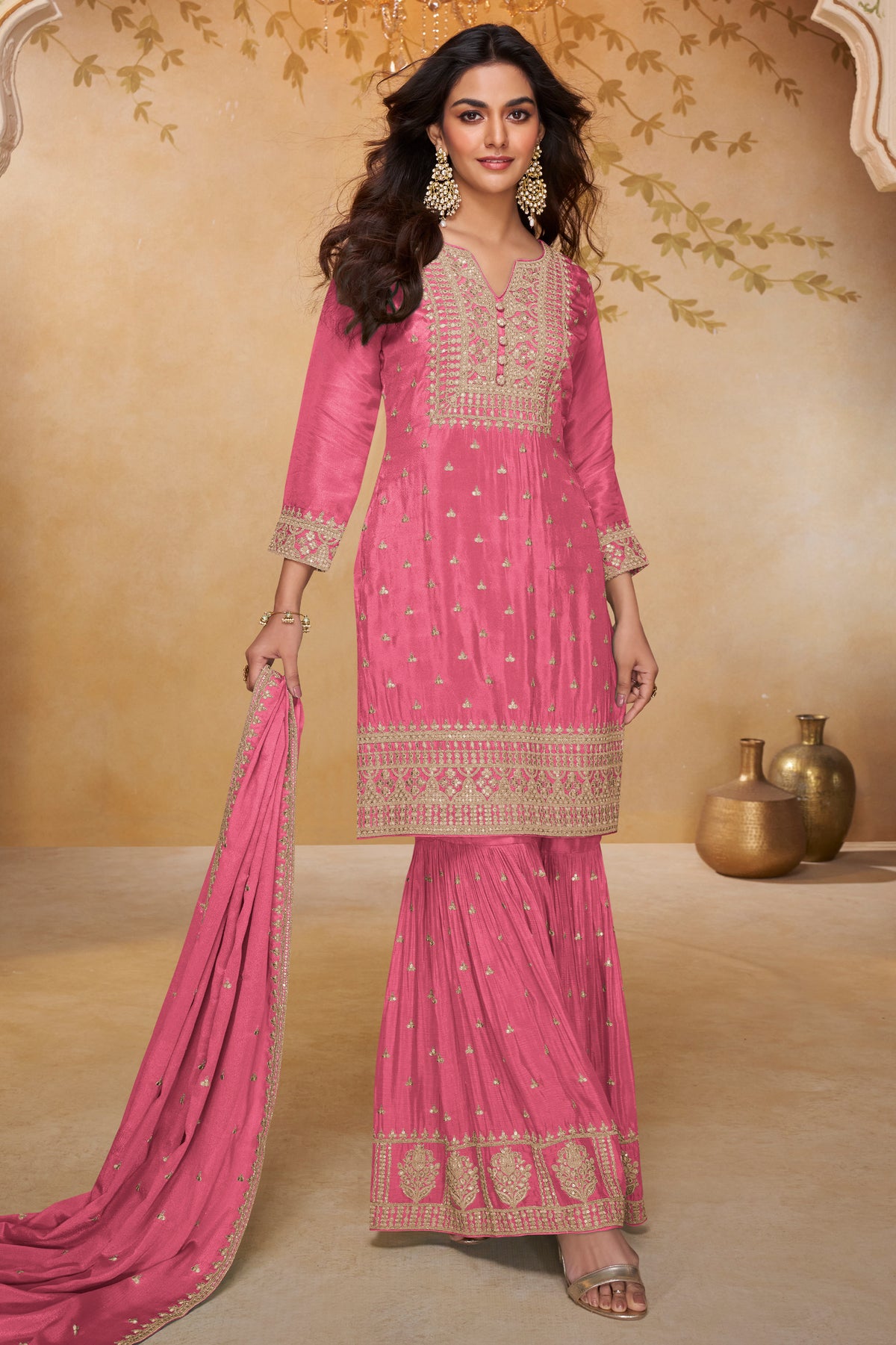 Pink Readymade Embroidered Chinon Sharara Suit-SAR13323_1_SareeButa.com