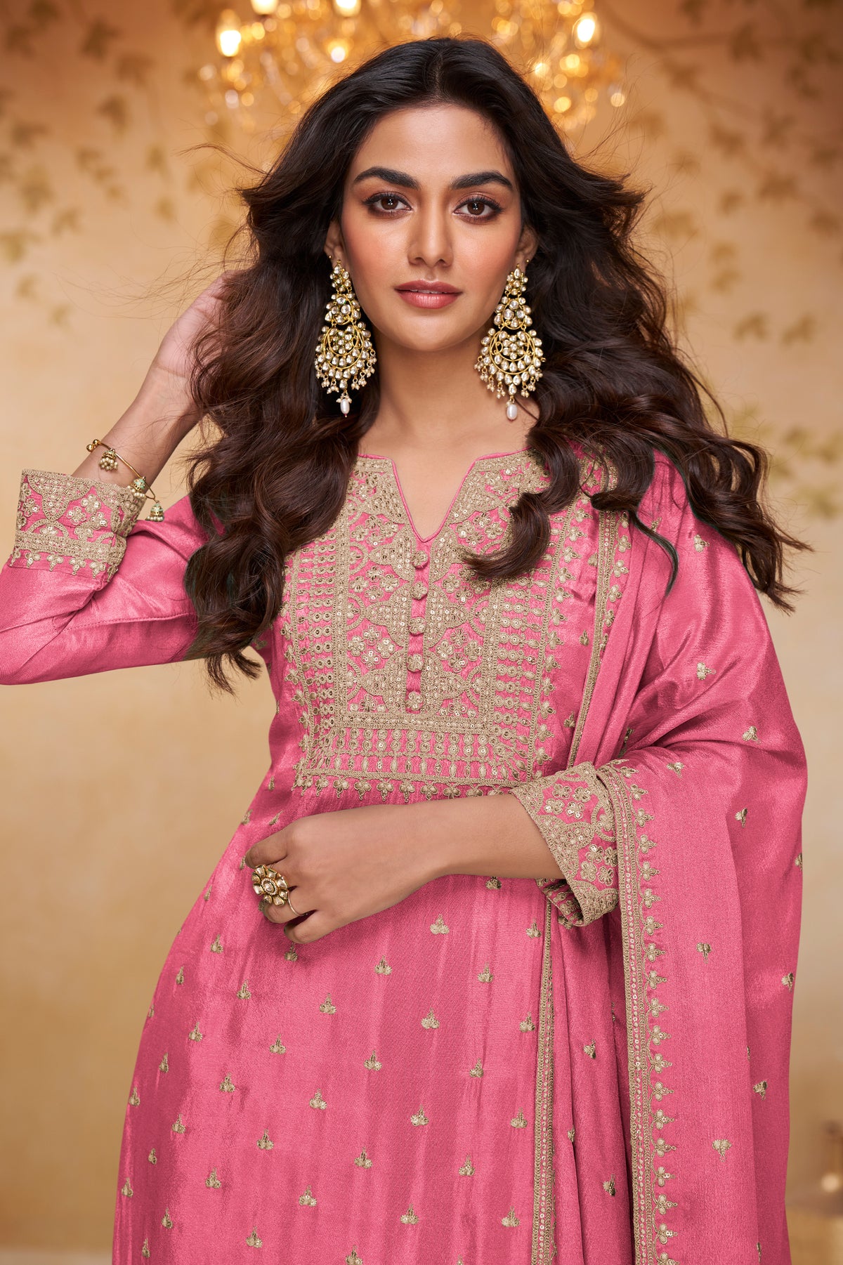 Pink Readymade Embroidered Chinon Sharara Suit-SAR13323_2_SareeButa.com