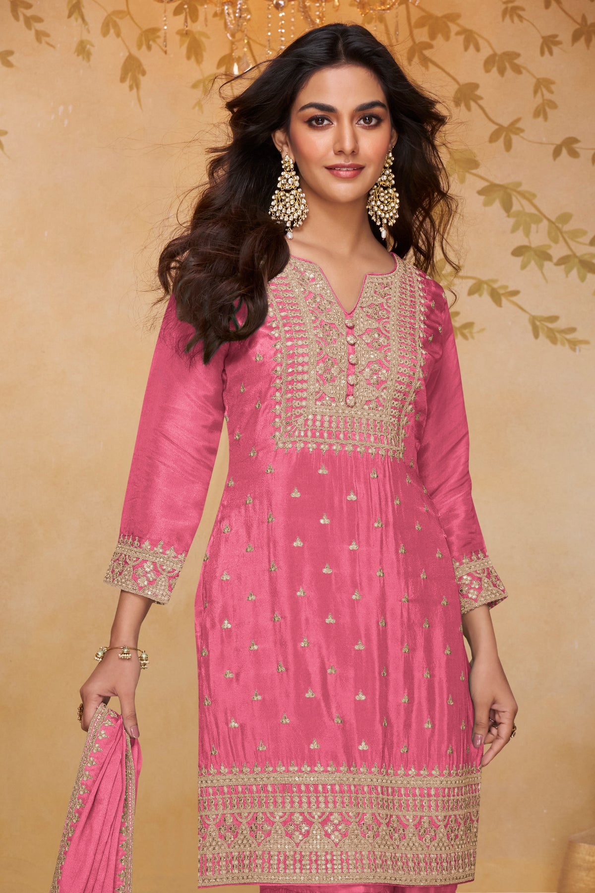 Pink Readymade Embroidered Chinon Sharara Suit-SAR13323_3_SareeButa.com