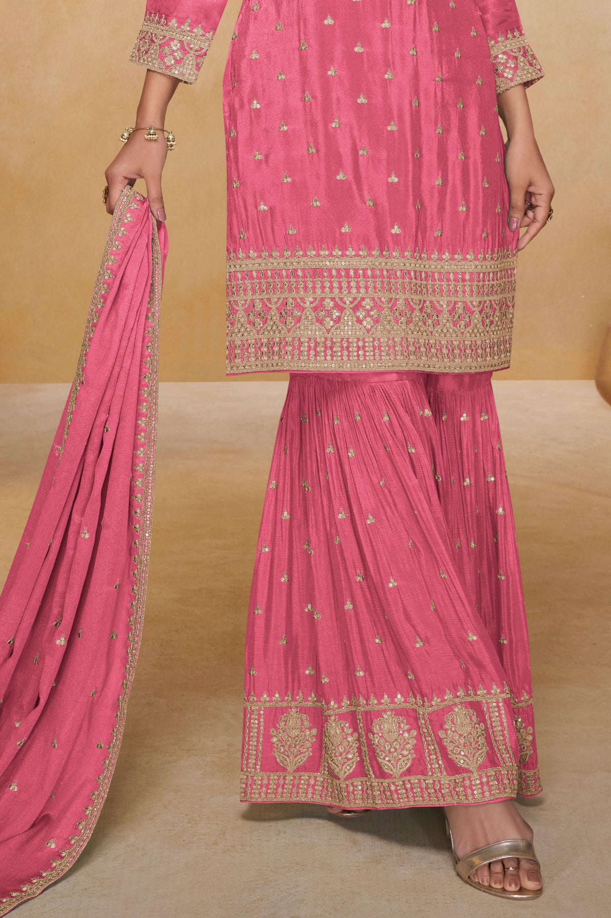 Pink Readymade Embroidered Chinon Sharara Suit-SAR13323_4_SareeButa.com
