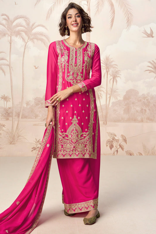 Pink Readymade Embroidered Chinon Silk Palazzo Suit-SS740_1_SareeButa.com