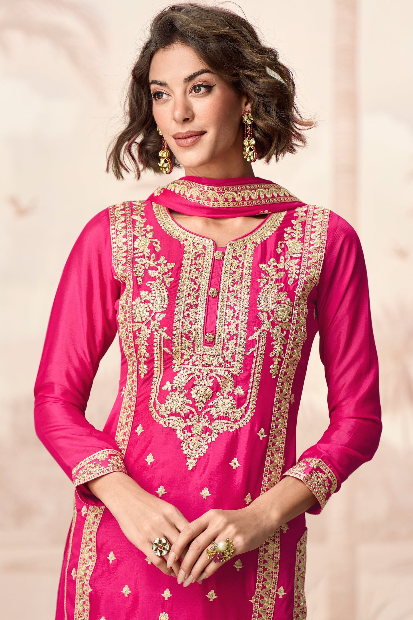Pink Readymade Embroidered Chinon Silk Palazzo Suit-SS740_3_SareeButa.com