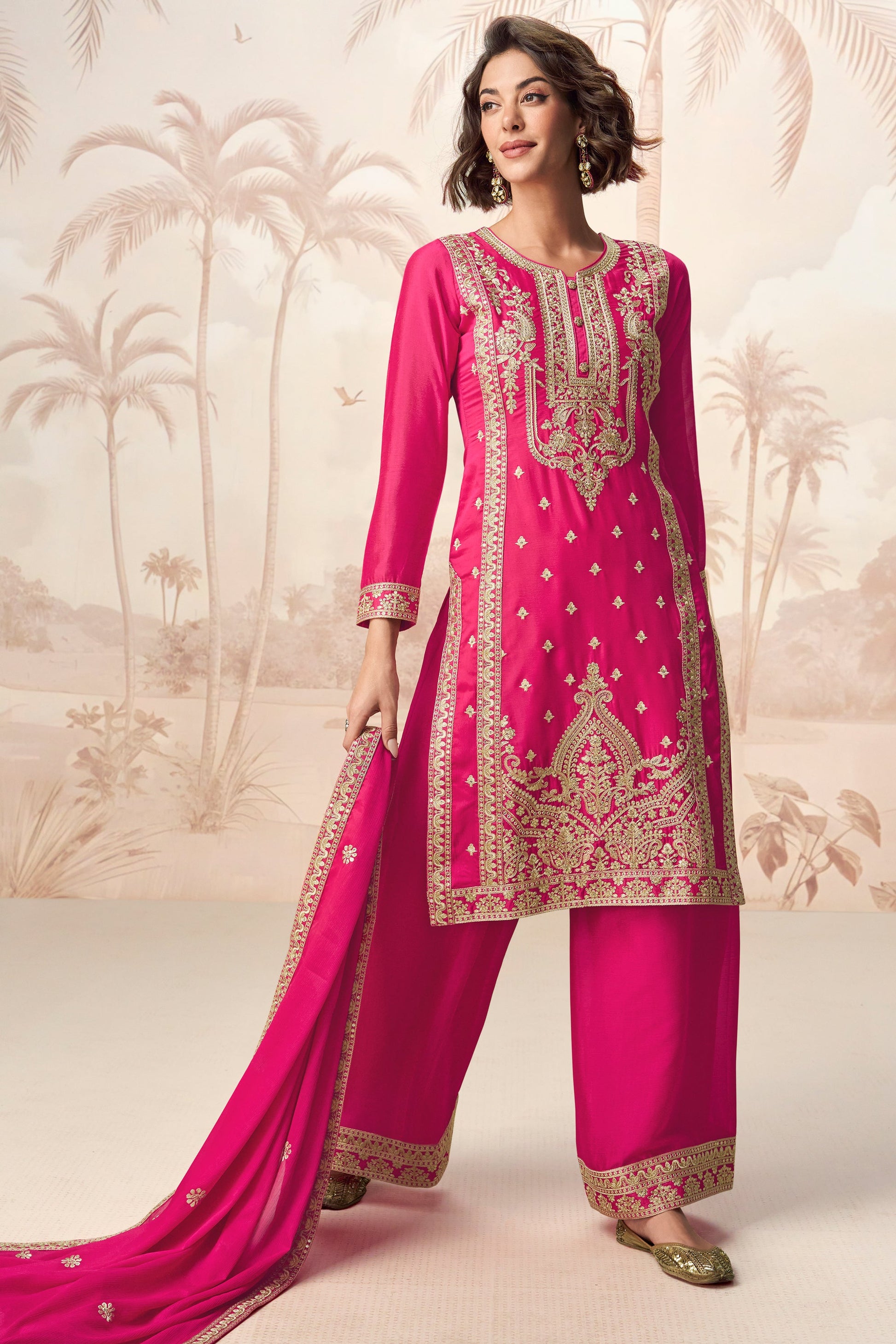 Pink Readymade Embroidered Chinon Silk Palazzo Suit-SS740_4_SareeButa.com
