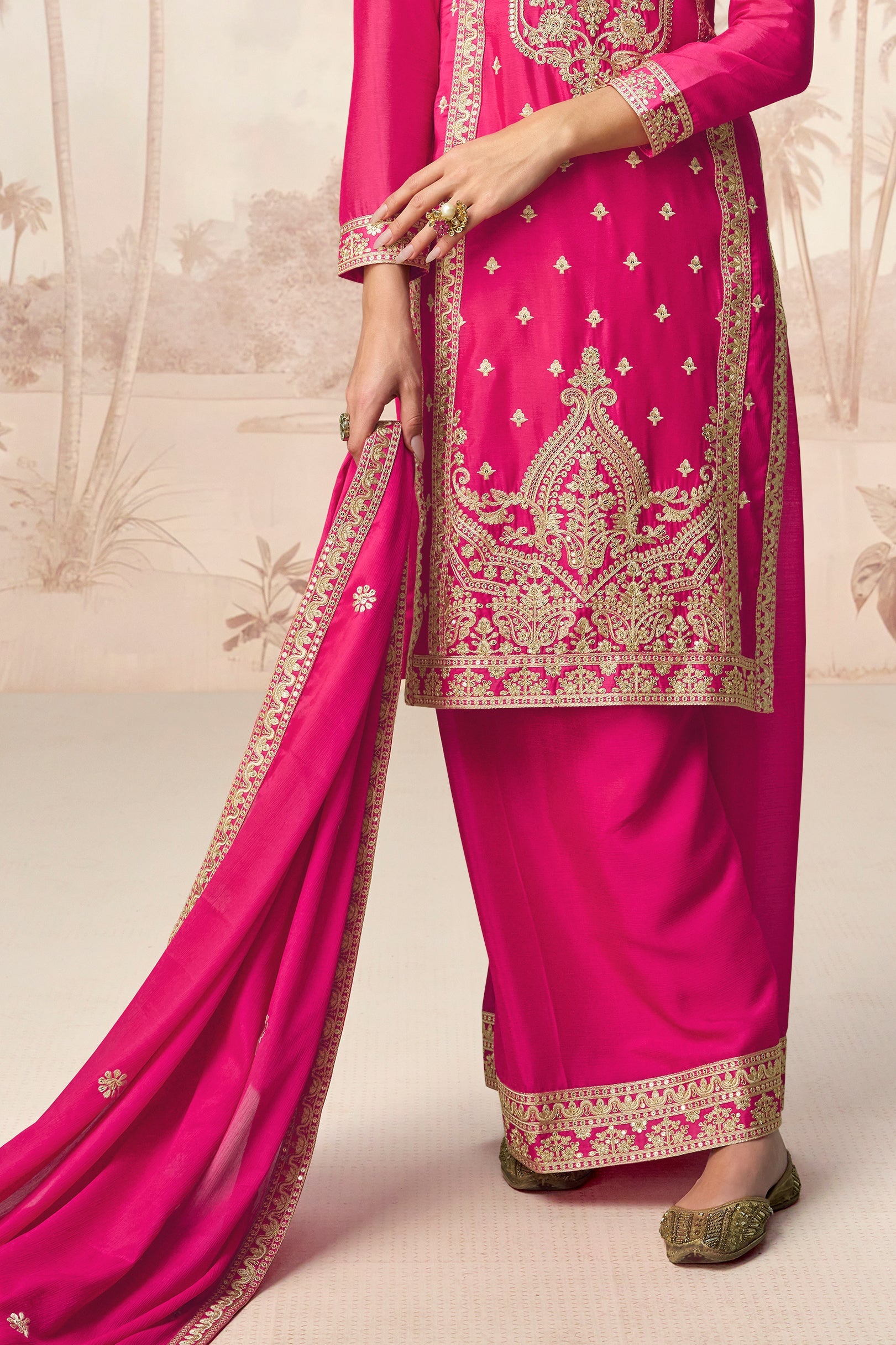 Pink Readymade Embroidered Chinon Silk Palazzo Suit-SS740_5_SareeButa.com
