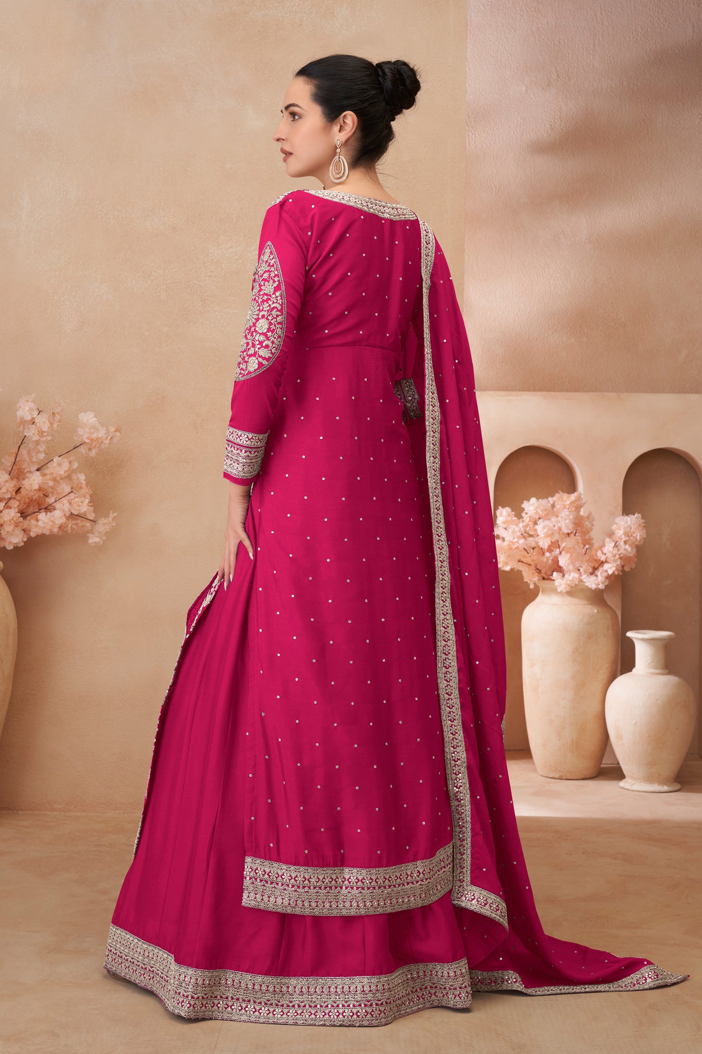 Pink Readymade Embroidered Chinon Silk Skirt Suit-SAR12182_2_SareeButa.com