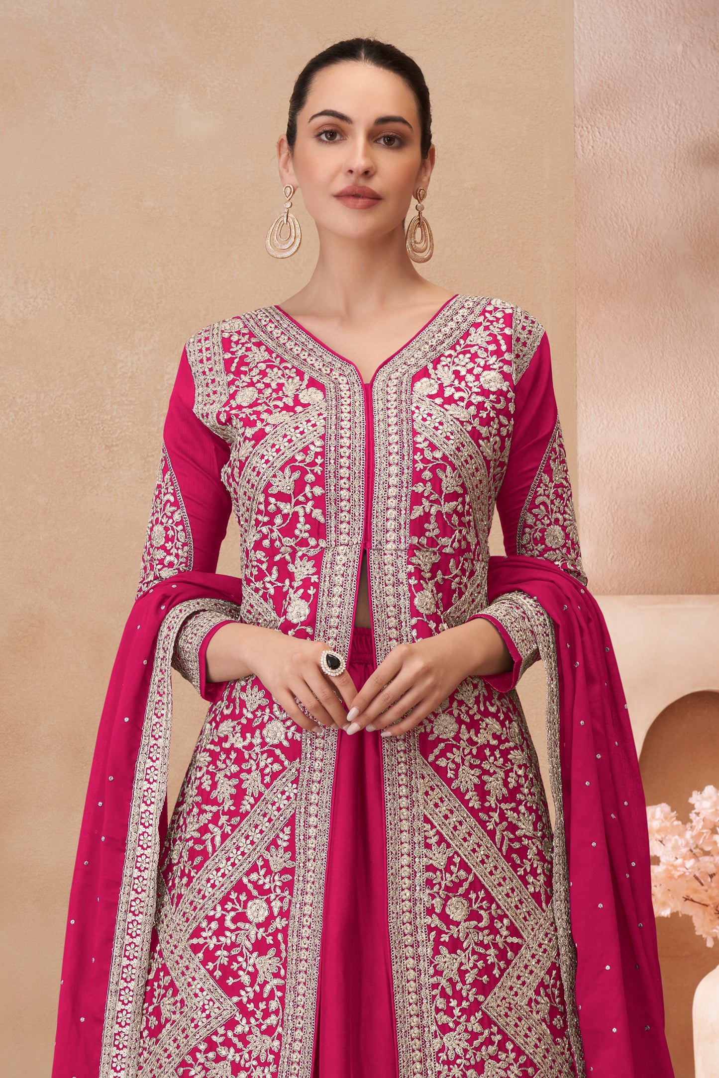 Pink Readymade Embroidered Chinon Silk Skirt Suit-SAR12182_3_SareeButa.com