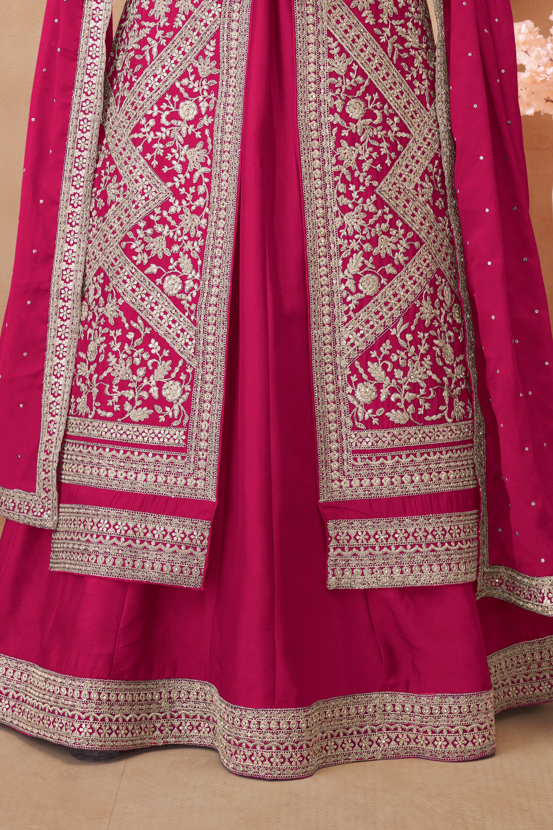 Pink Readymade Embroidered Chinon Silk Skirt Suit-SAR12182_4_SareeButa.com