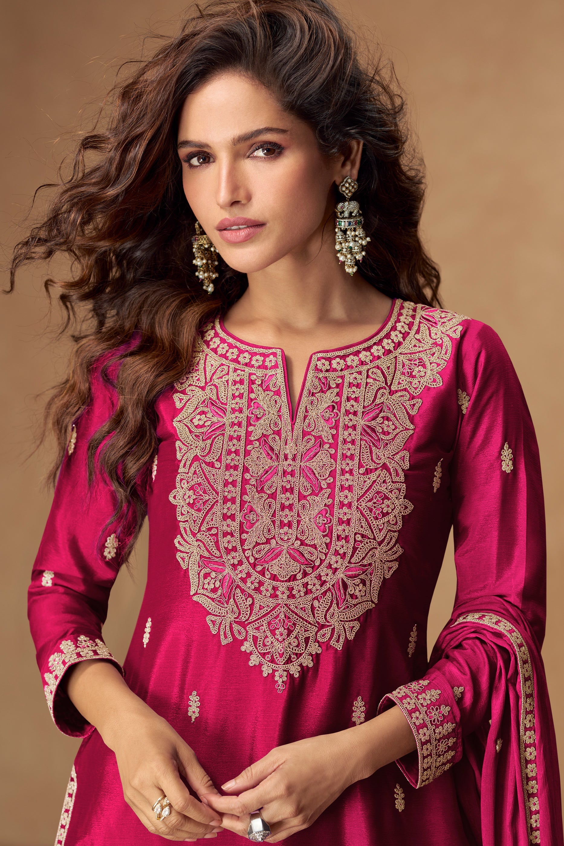 Pink Readymade Embroidered Chinon Silk Suit-SAR10510_2_SareeButa.com