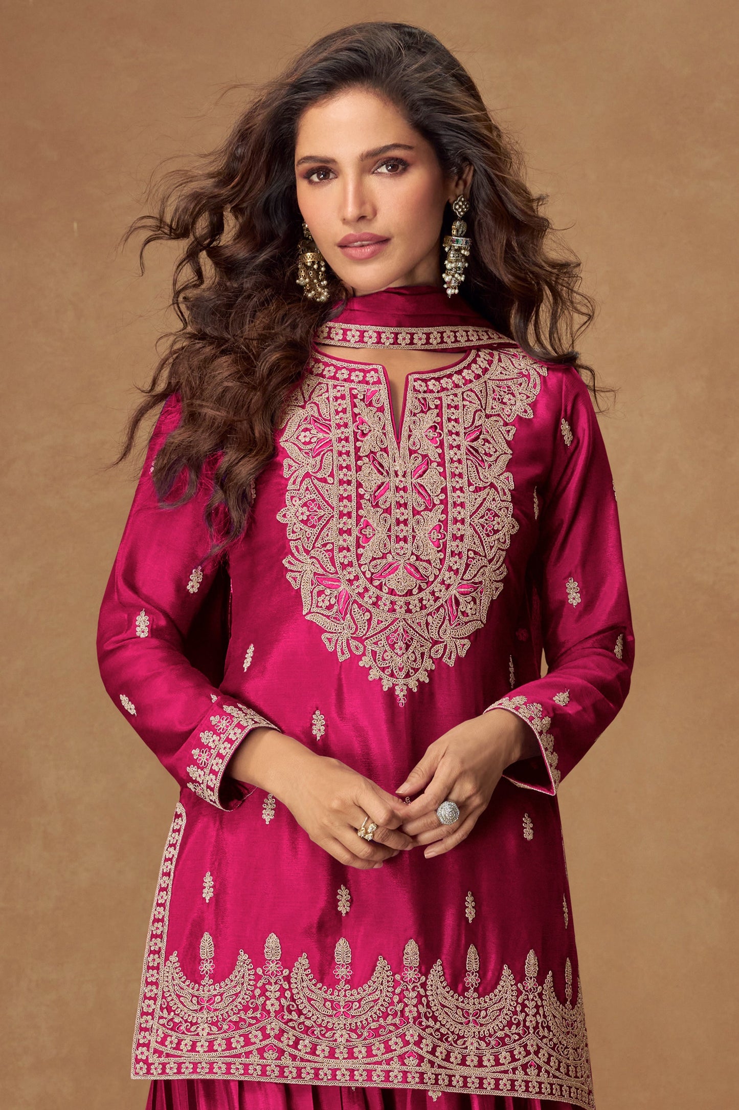 Pink Readymade Embroidered Chinon Silk Suit-SAR10510_3_SareeButa.com