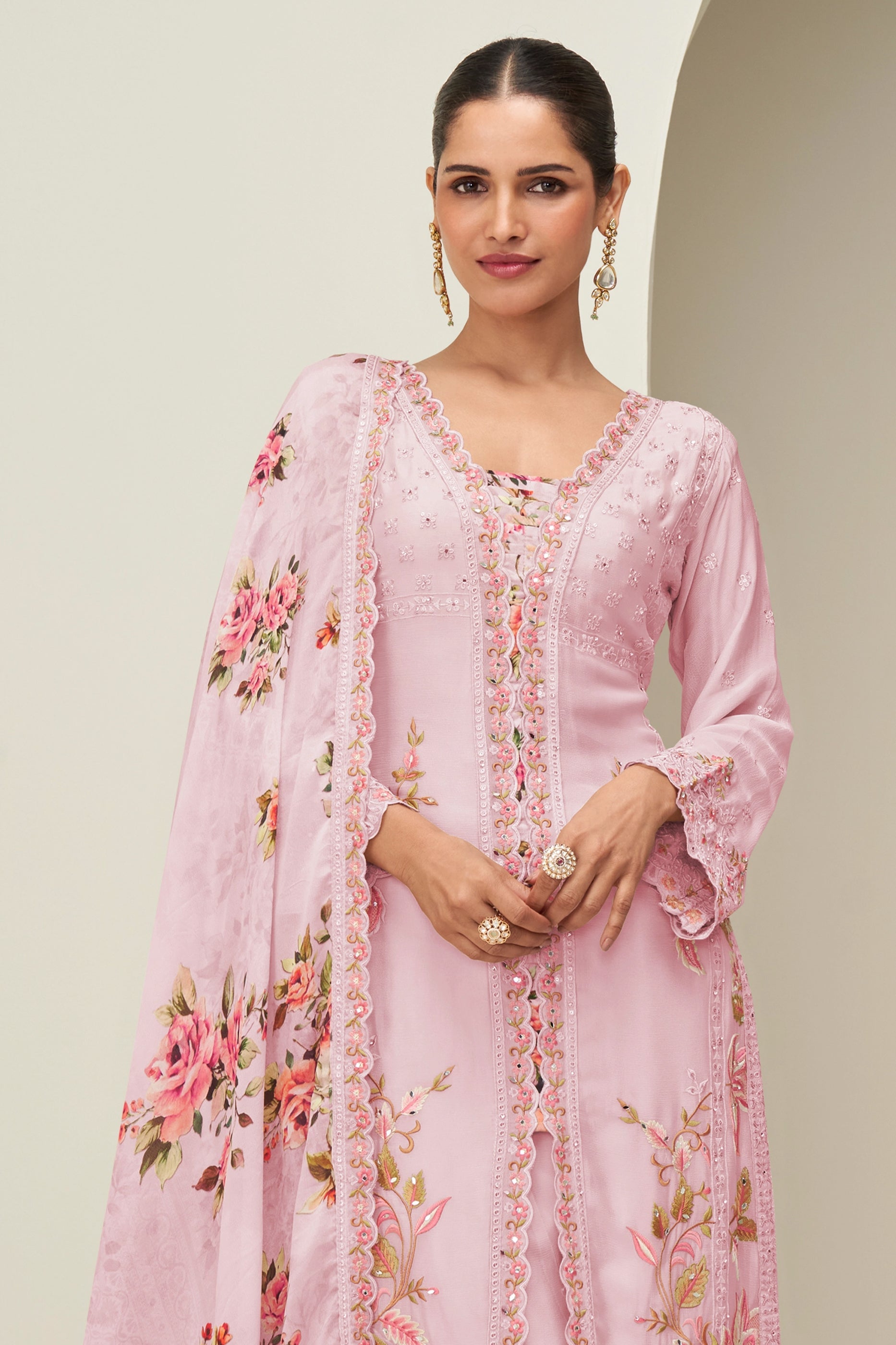 Pink Readymade Embroidered Chinon Silk Suit-SAR10530_3_SareeButa.com