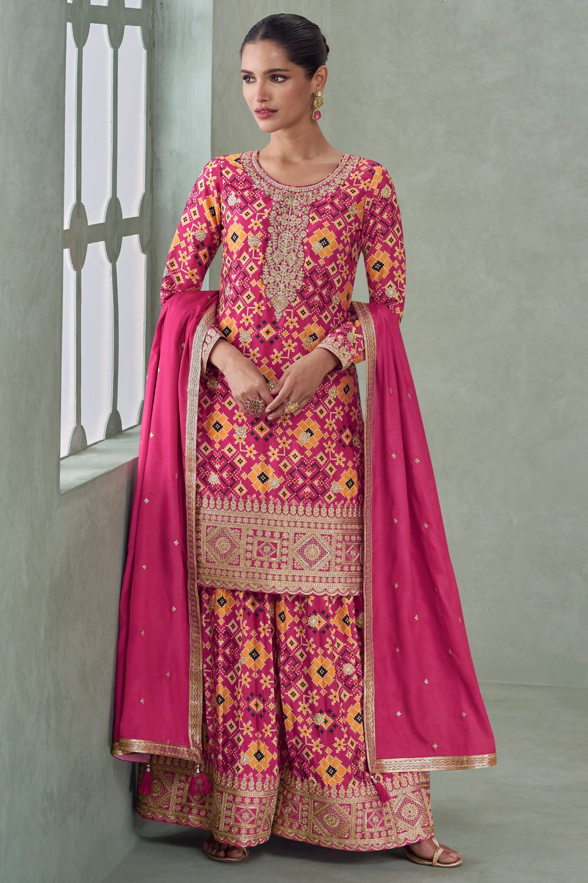 Pink Readymade Embroidered Chinon Silk Suit-SS655_1_SareeButa.com