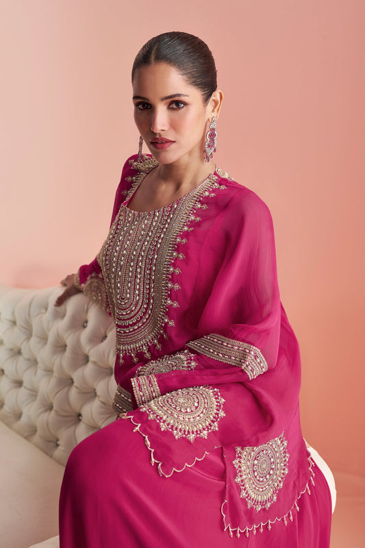 Pink Readymade Embroidered Chinon Skirt Set-SAR10929_2_SareeButa.com