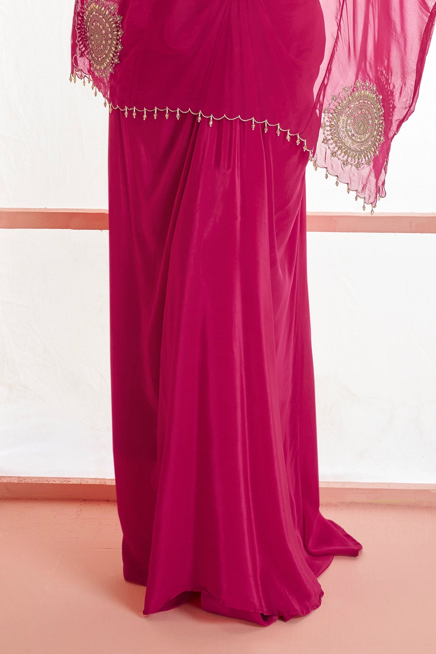 Pink Readymade Embroidered Chinon Skirt Set-SAR10929_4_SareeButa.com