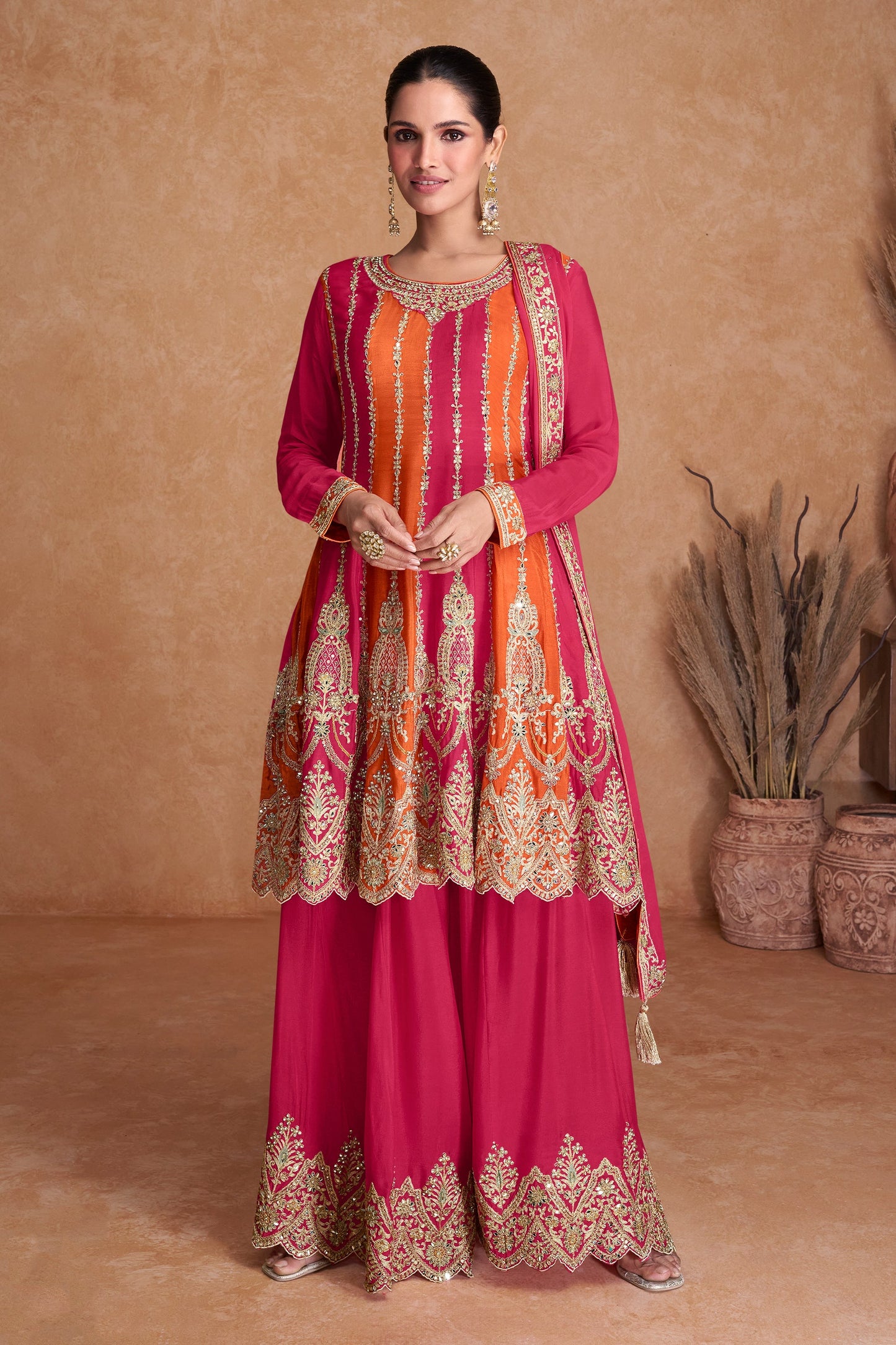 Pink Readymade Embroidered Chinon Suit-SAR10487_1_SareeButa.com