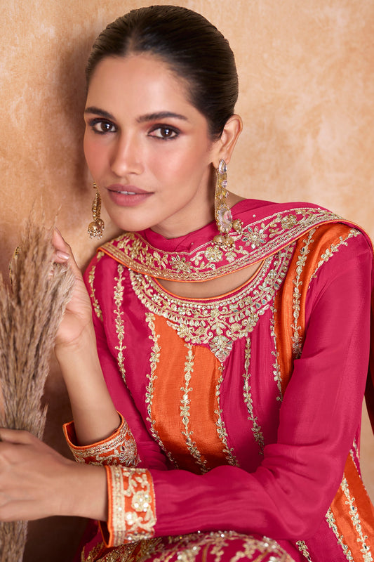 Pink Readymade Embroidered Chinon Suit-SAR10487_2_SareeButa.com