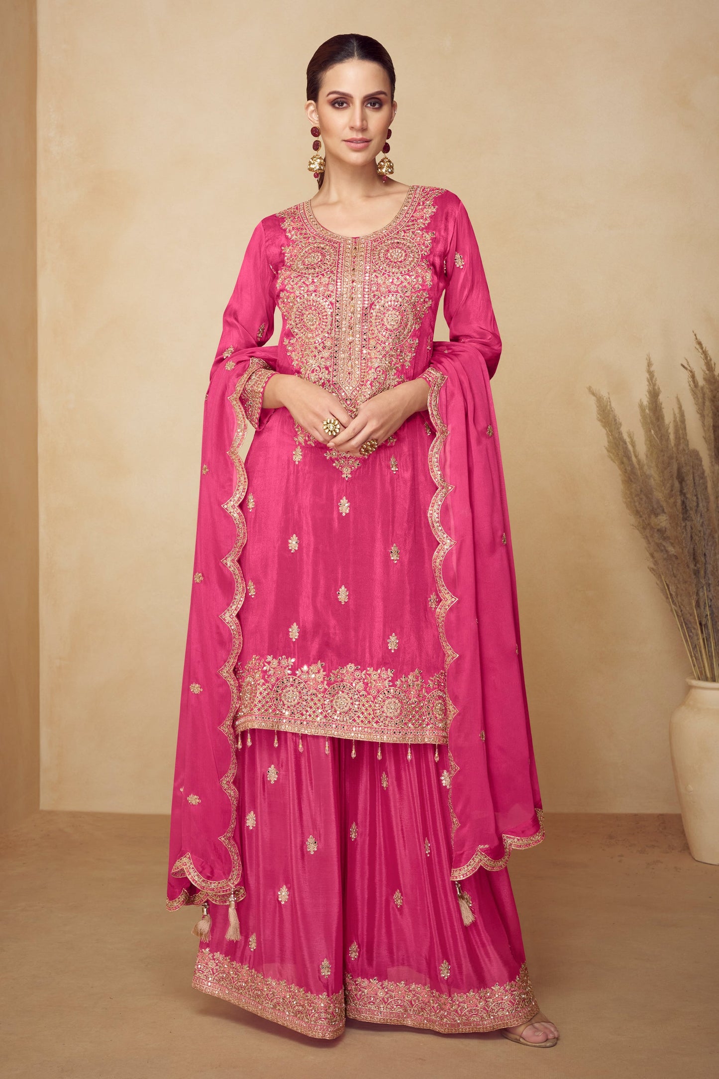 Pink Readymade Embroidered Chinon Suit-SAR10493_1_SareeButa.com