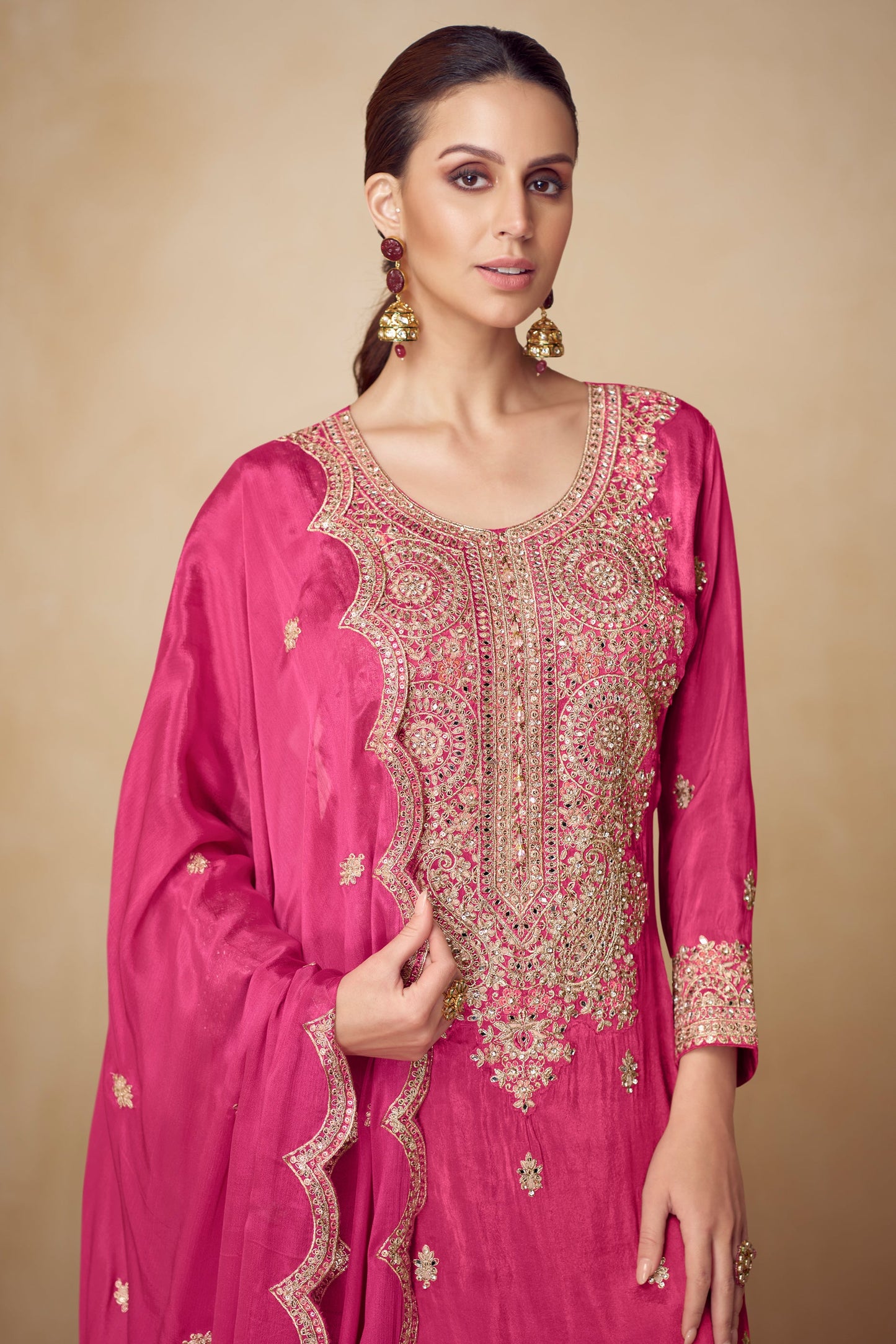 Pink Readymade Embroidered Chinon Suit-SAR10493_2_SareeButa.com