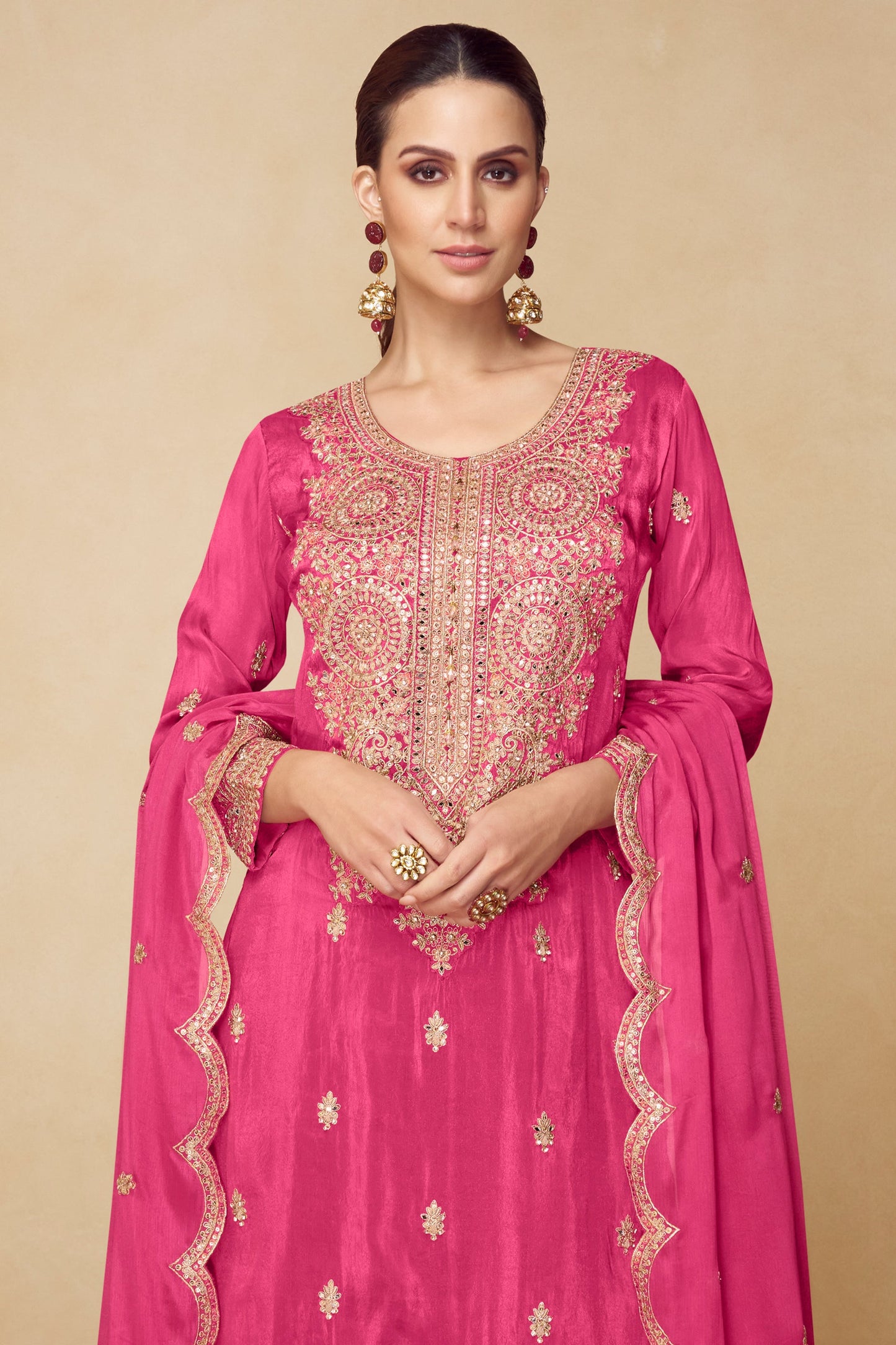 Pink Readymade Embroidered Chinon Suit-SAR10493_3_SareeButa.com