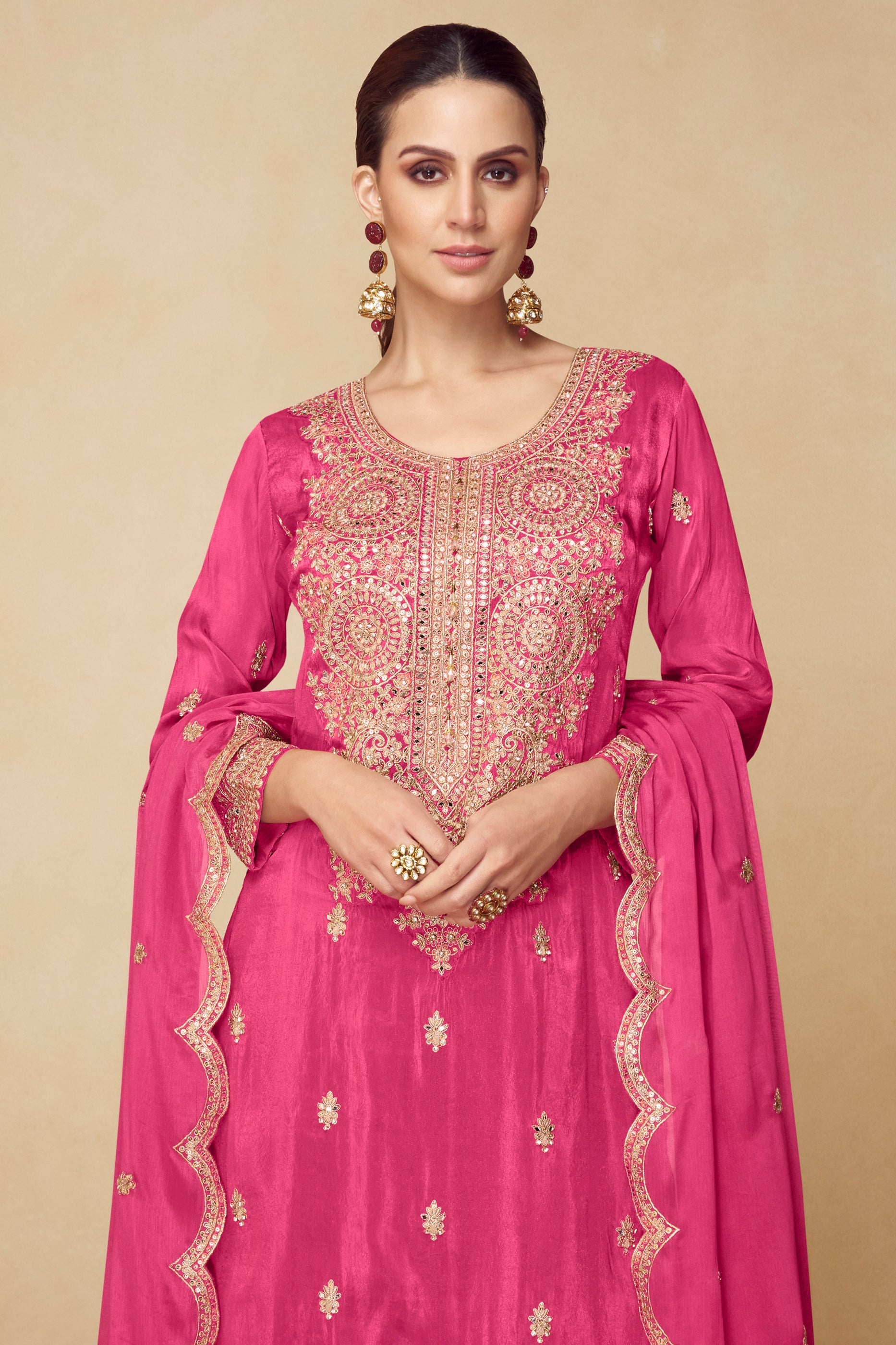 Pink Readymade Embroidered Chinon Suit-SAR10493_3_SareeButa.com