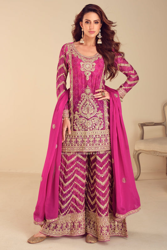 Pink Readymade Embroidered Chinon Suit-SAR10495_1_SareeButa.com