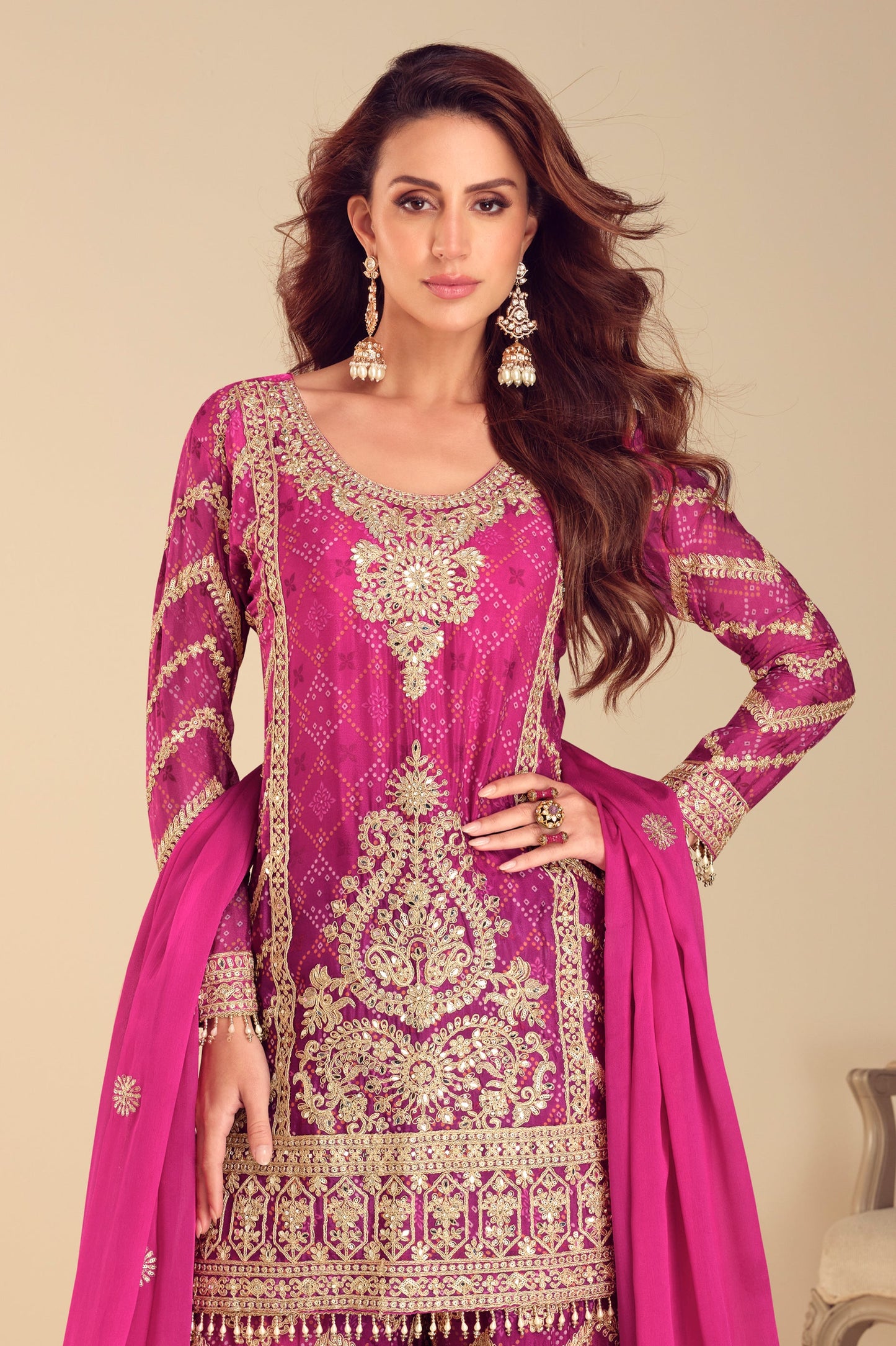 Pink Readymade Embroidered Chinon Suit-SAR10495_3_SareeButa.com
