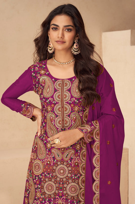 Pink Readymade Embroidered Chinon Suit-SAR10497_2_SareeButa.com