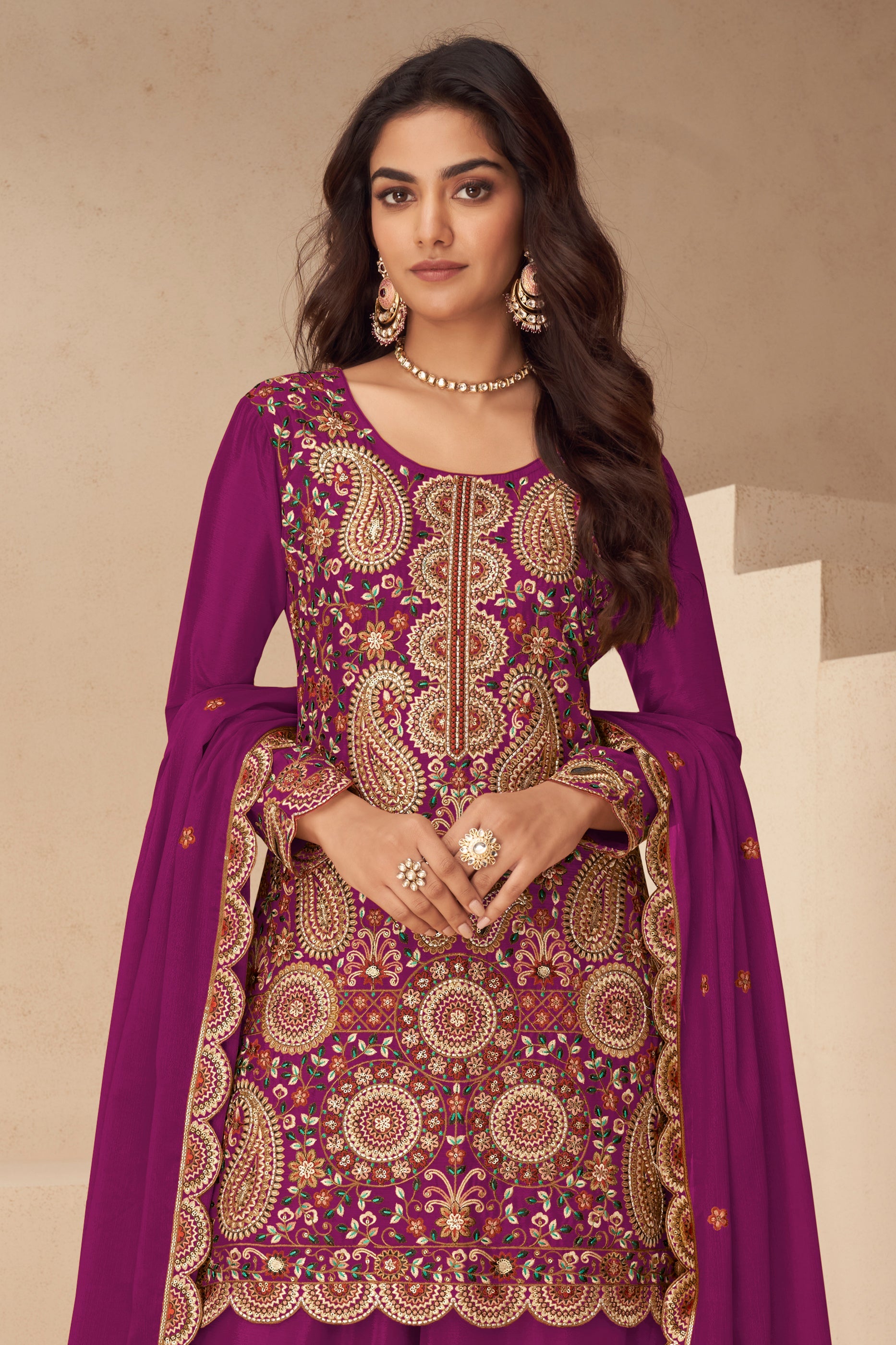 Pink Readymade Embroidered Chinon Suit-SAR10497_3_SareeButa.com