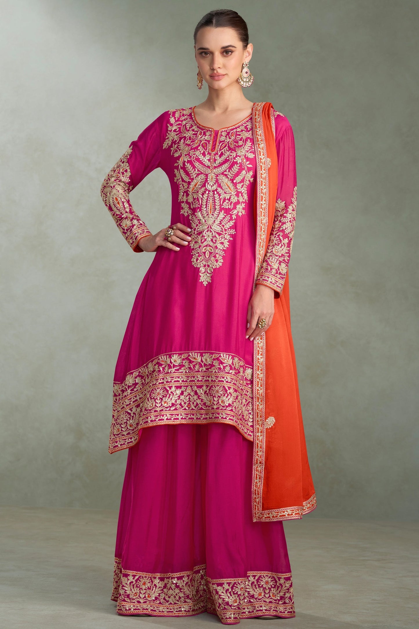 Pink Readymade Embroidered Chinon Suit-SAR10669_1_SareeButa.com