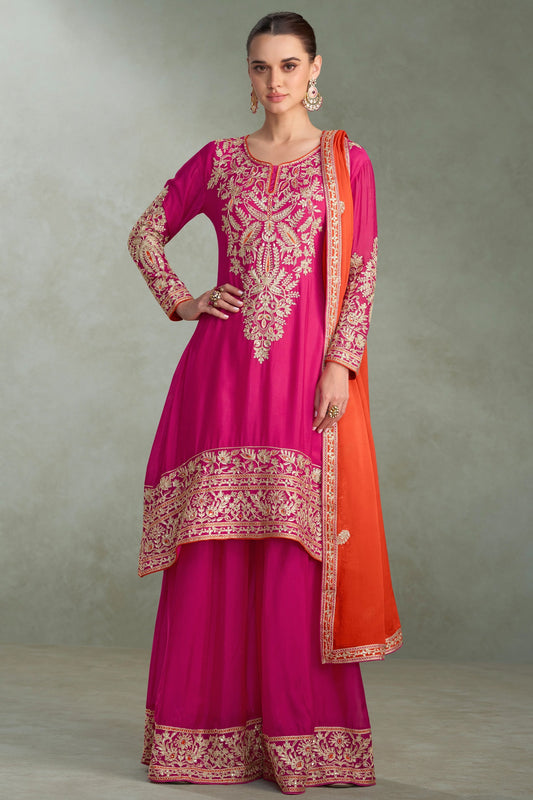 Pink Readymade Embroidered Chinon Suit-SAR10669_1_SareeButa.com