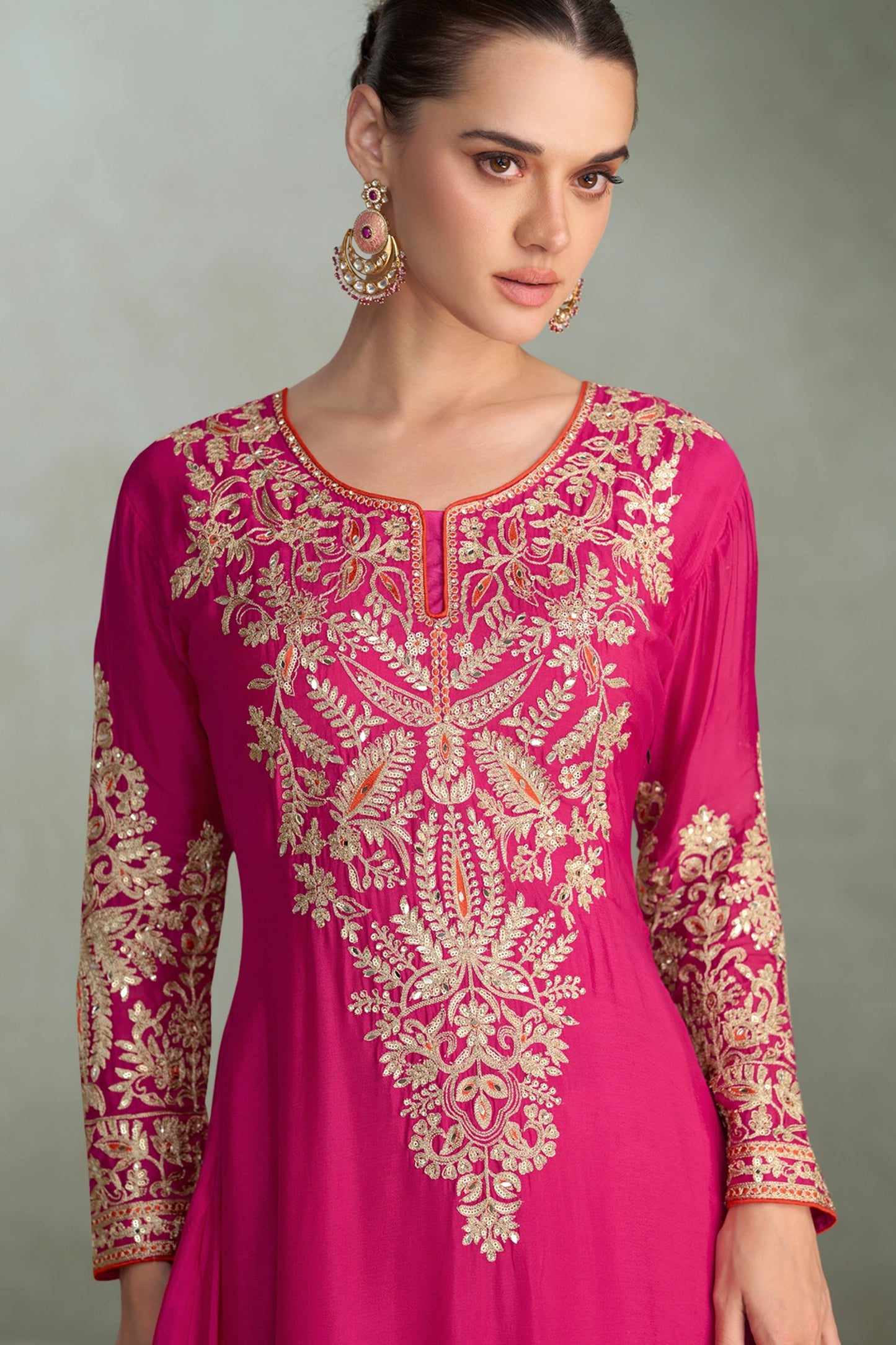 Pink Readymade Embroidered Chinon Suit-SAR10669_2_SareeButa.com