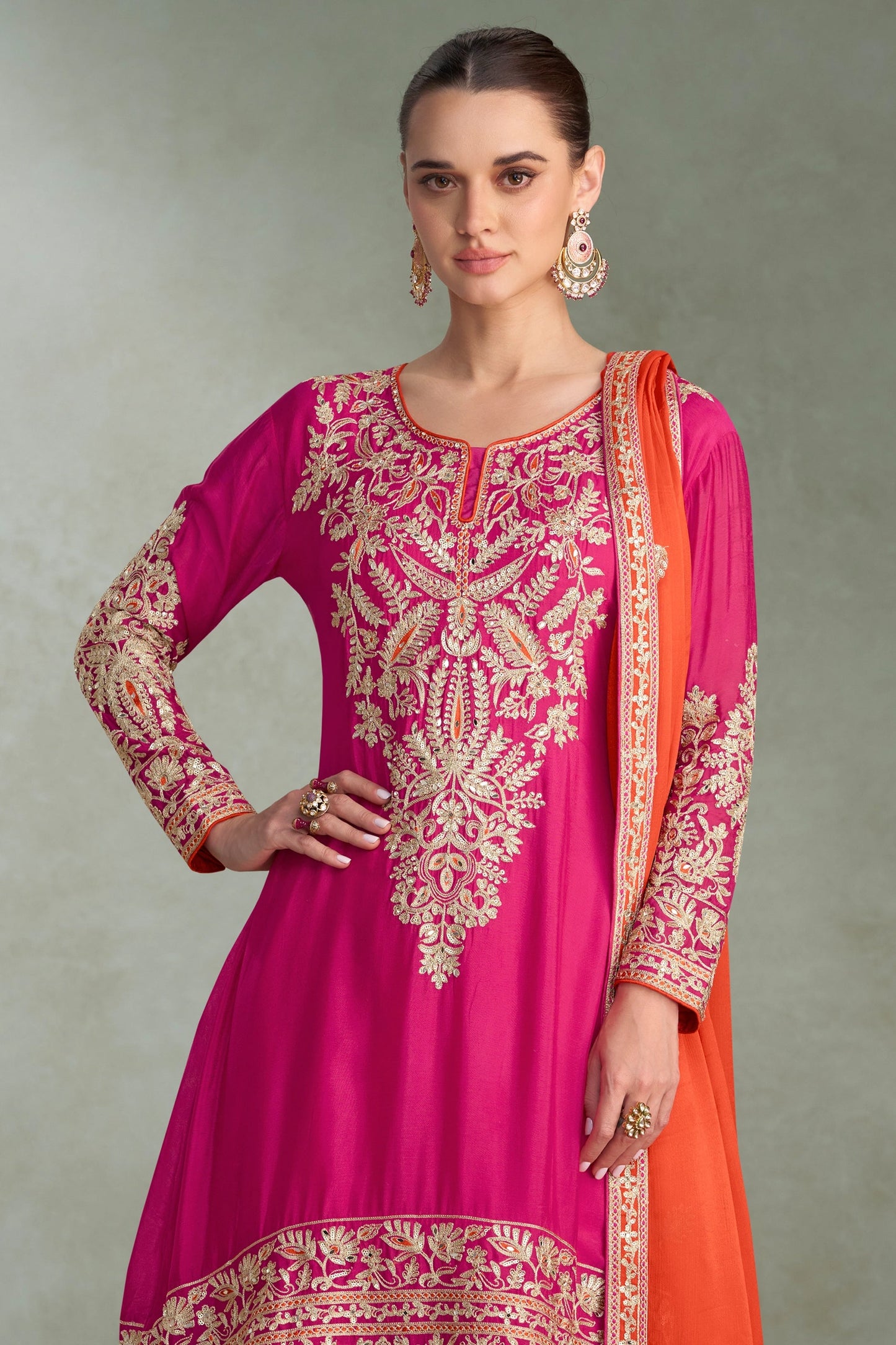 Pink Readymade Embroidered Chinon Suit-SAR10669_3_SareeButa.com
