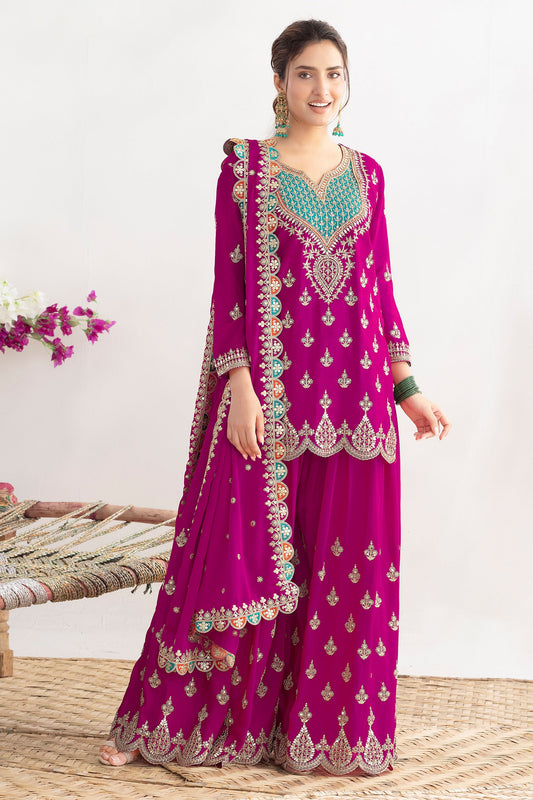 Pink Readymade Embroidered Chinon Suit-SAR11112_1_SareeButa.com