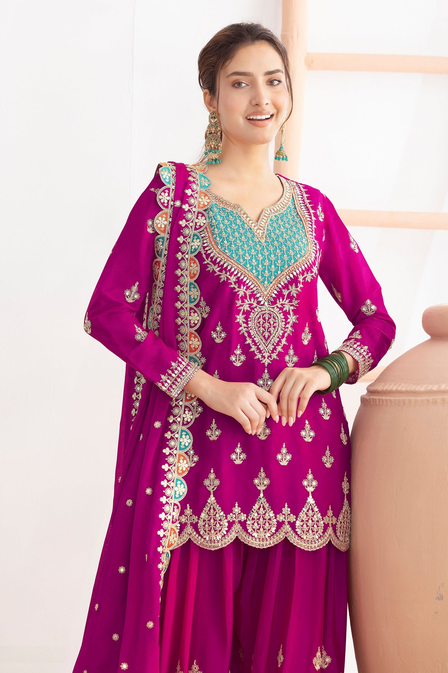 Pink Readymade Embroidered Chinon Suit-SAR11112_2_SareeButa.com