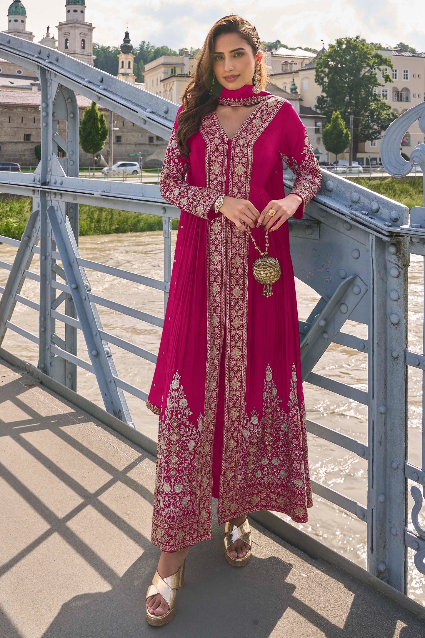 Pink Readymade Embroidered Chinon Suit-SAR11375_1_SareeButa.com