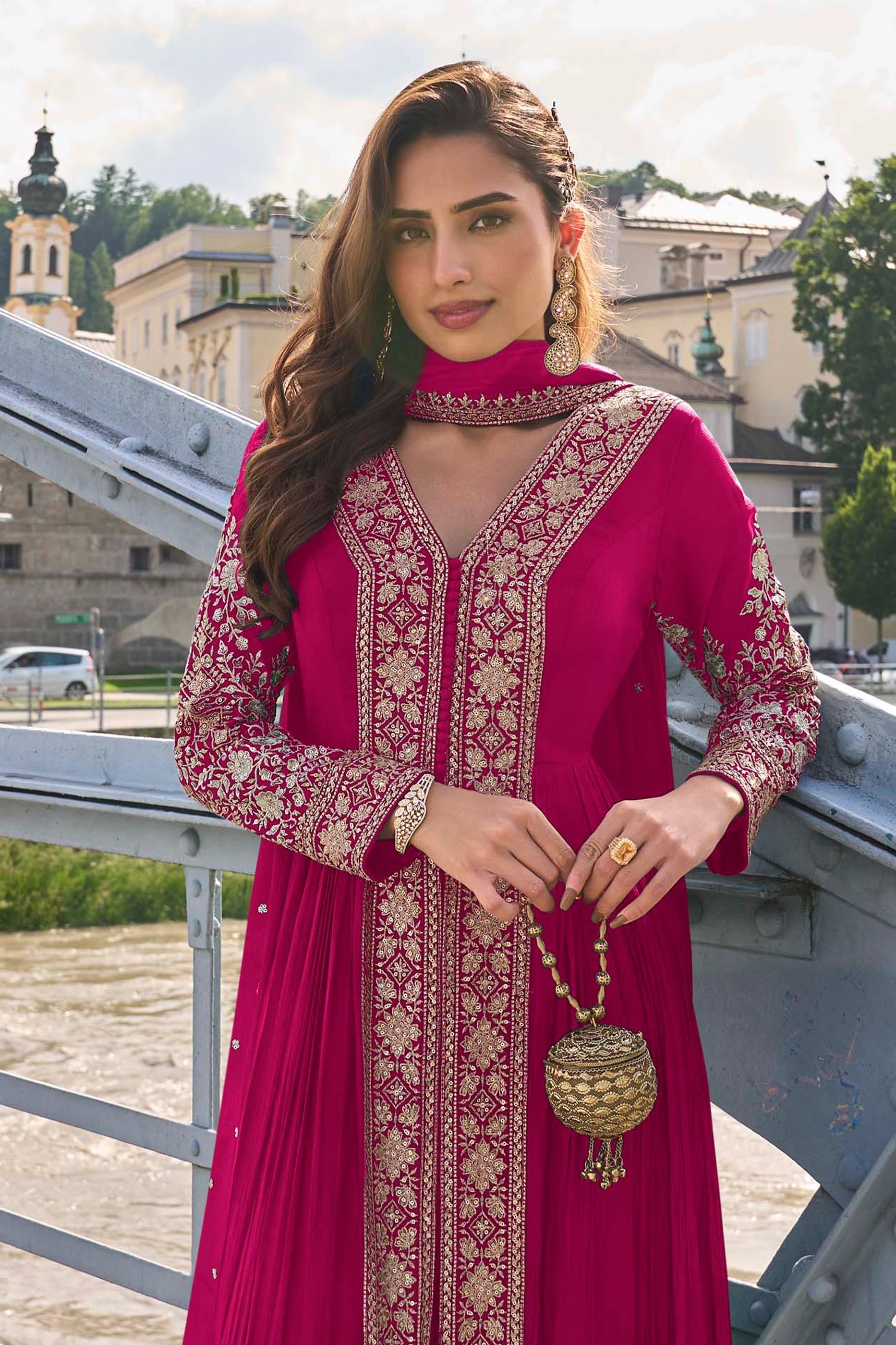 Pink Readymade Embroidered Chinon Suit-SAR11375_3_SareeButa.com