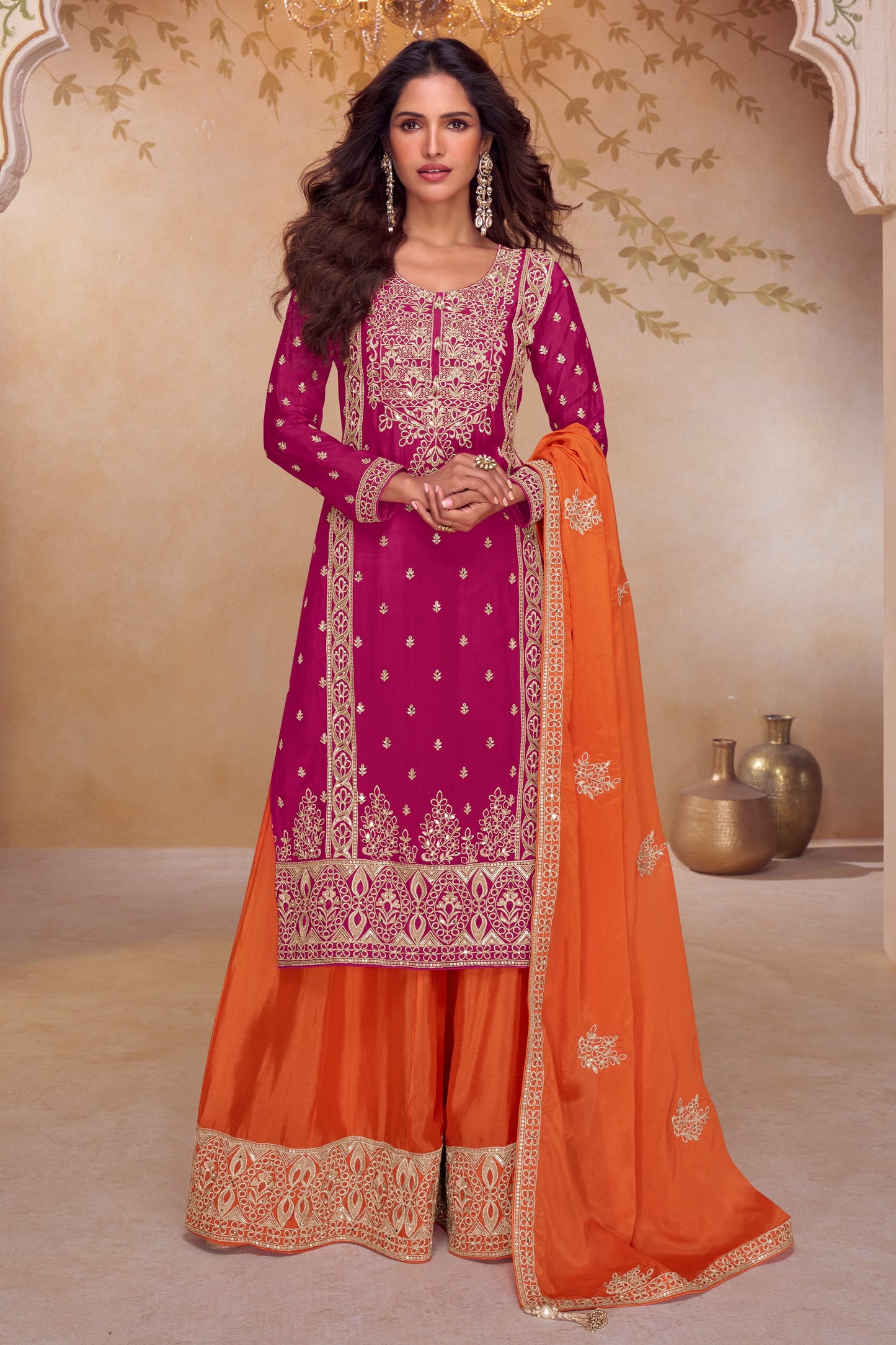 Pink Readymade Embroidered Chinon Suit-SAR11536_1_SareeButa.com