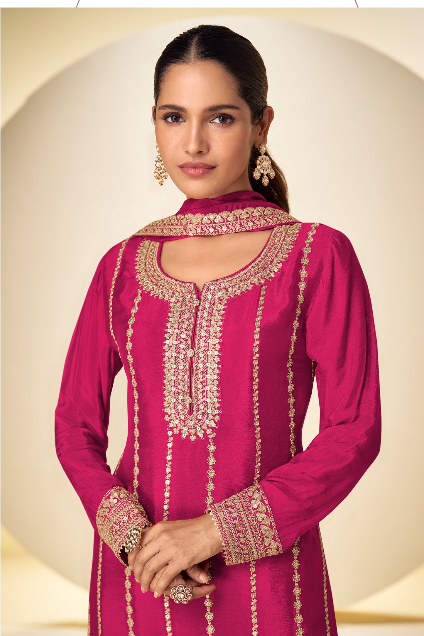 Pink Readymade Embroidered Chinon Suit-SAR11628_2_SareeButa.com