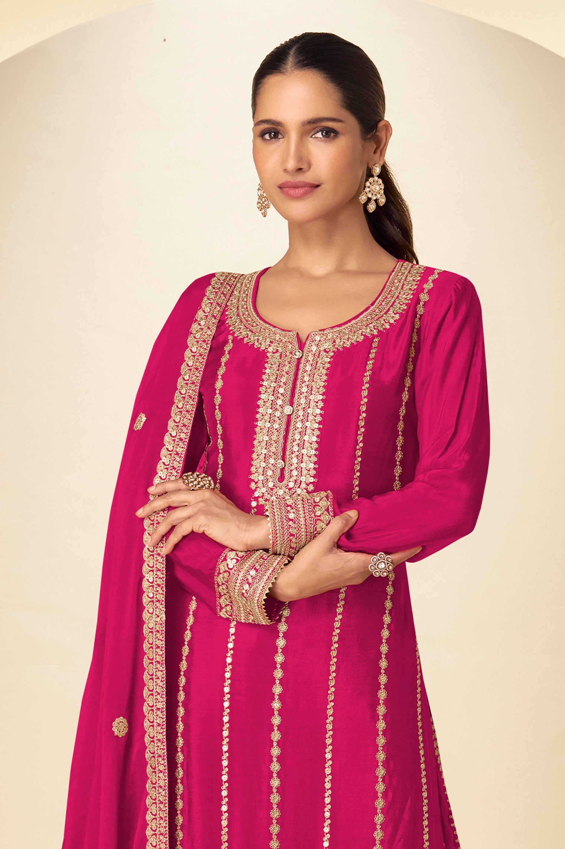 Pink Readymade Embroidered Chinon Suit-SAR11628_3_SareeButa.com