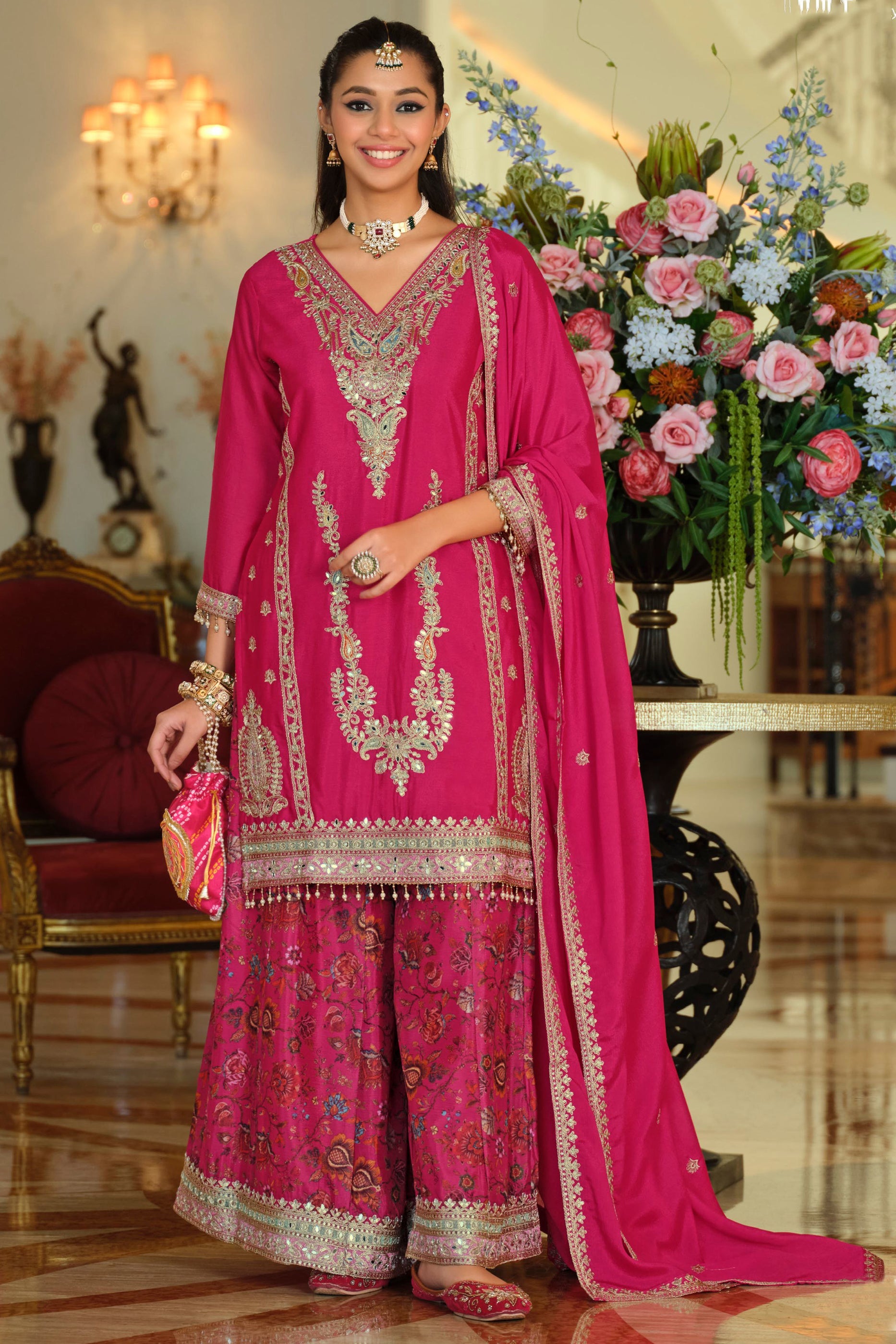 Pink Readymade Embroidered Chinon Suit-SAR11670_1_SareeButa.com