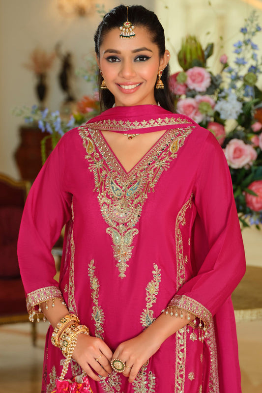Pink Readymade Embroidered Chinon Suit-SAR11670_2_SareeButa.com