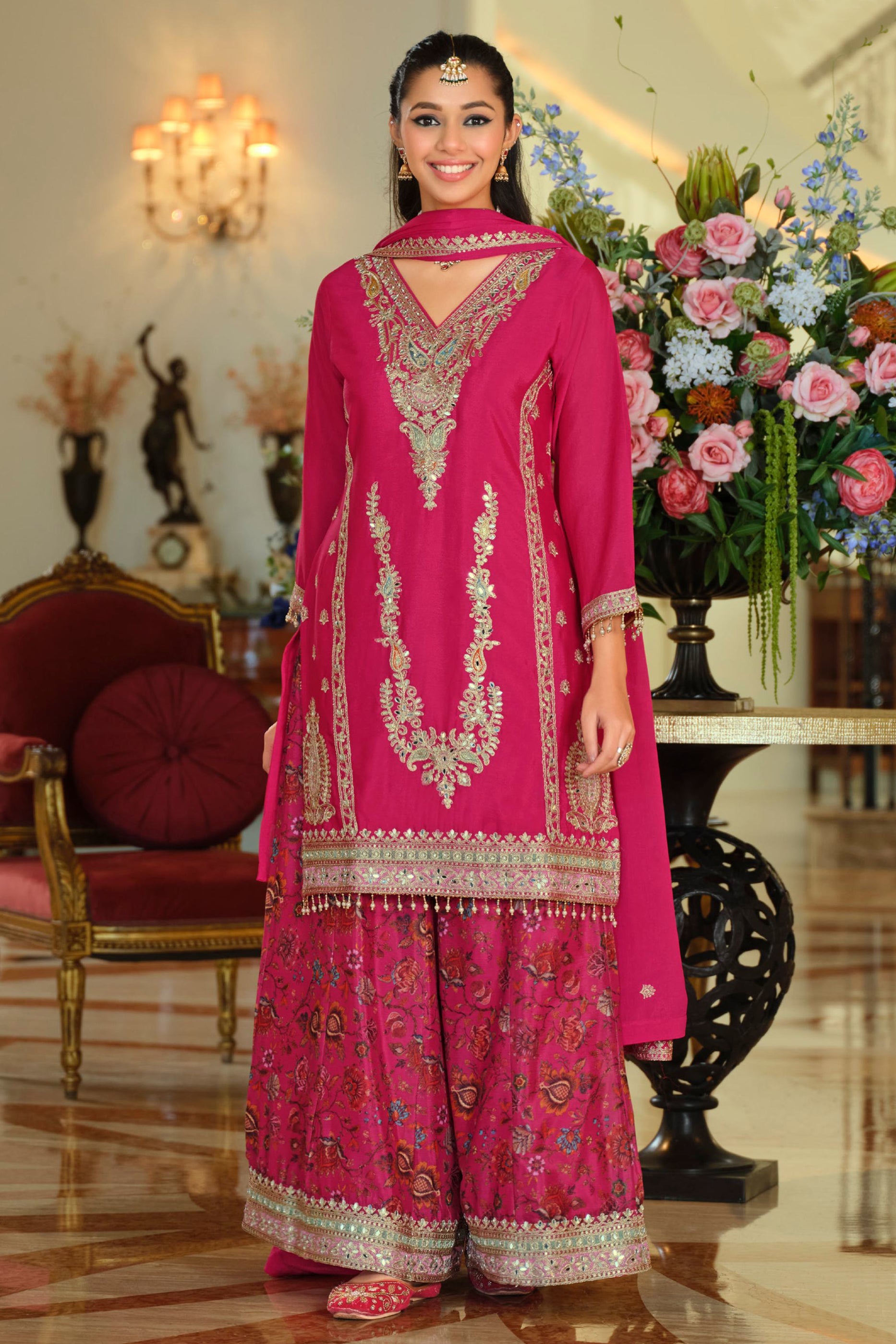 Pink Readymade Embroidered Chinon Suit-SAR11670_4_SareeButa.com